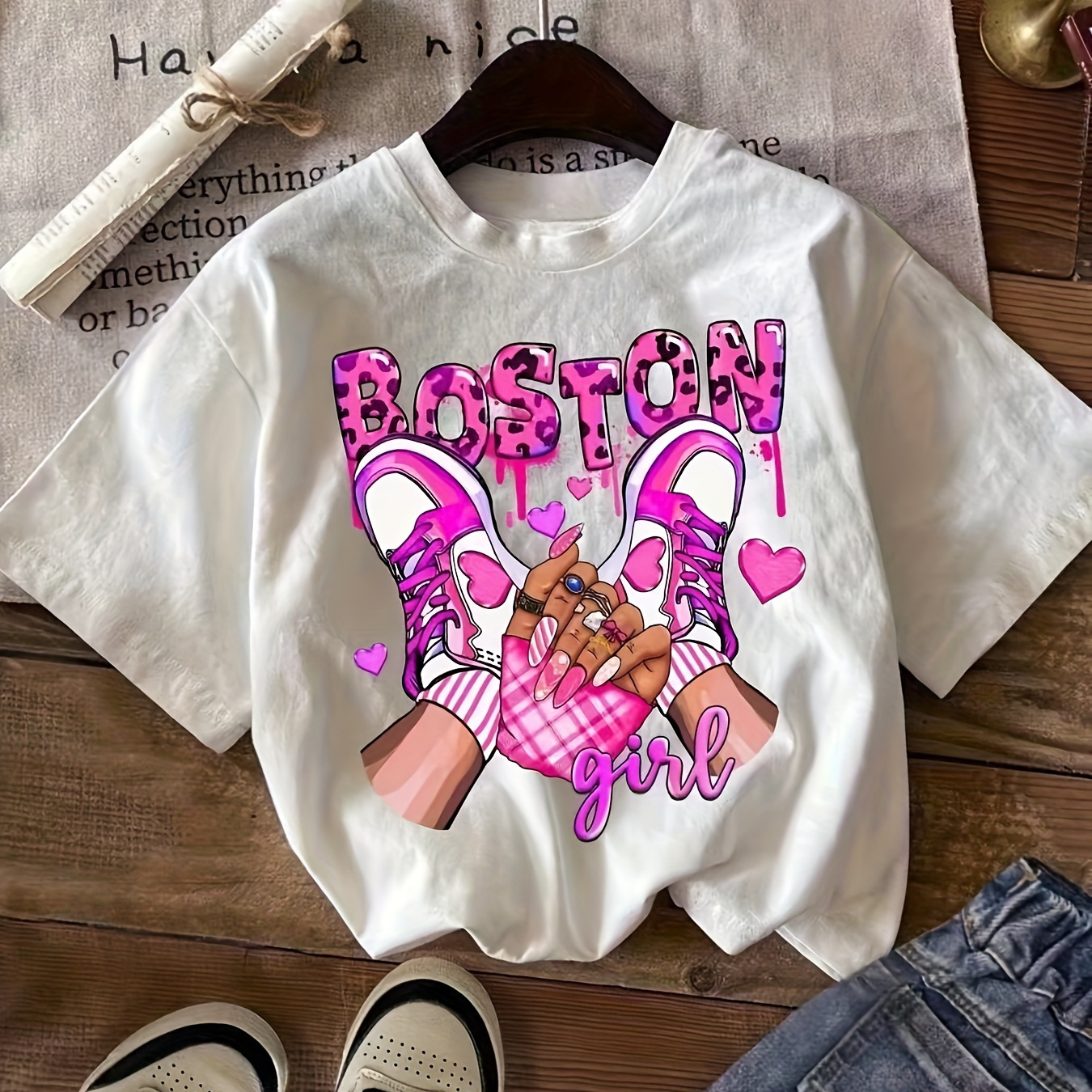 

Women's Casual Cartoon Print T-shirt - Crew Neck, Short Sleeve, Stretchy Polyester , Machine Washable