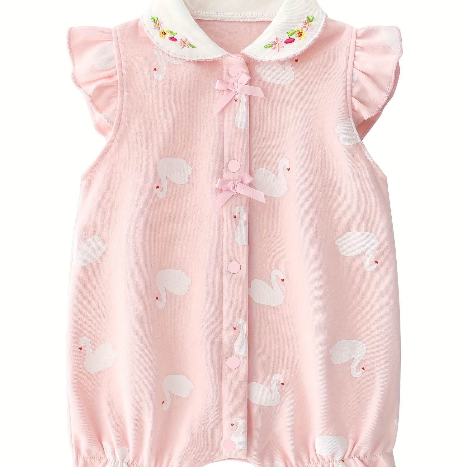 

Infant's Lovely Swan Pattern Cotton Bodysuit, Comfy Cap Sleeve Onesie, Baby Girl's Clothing