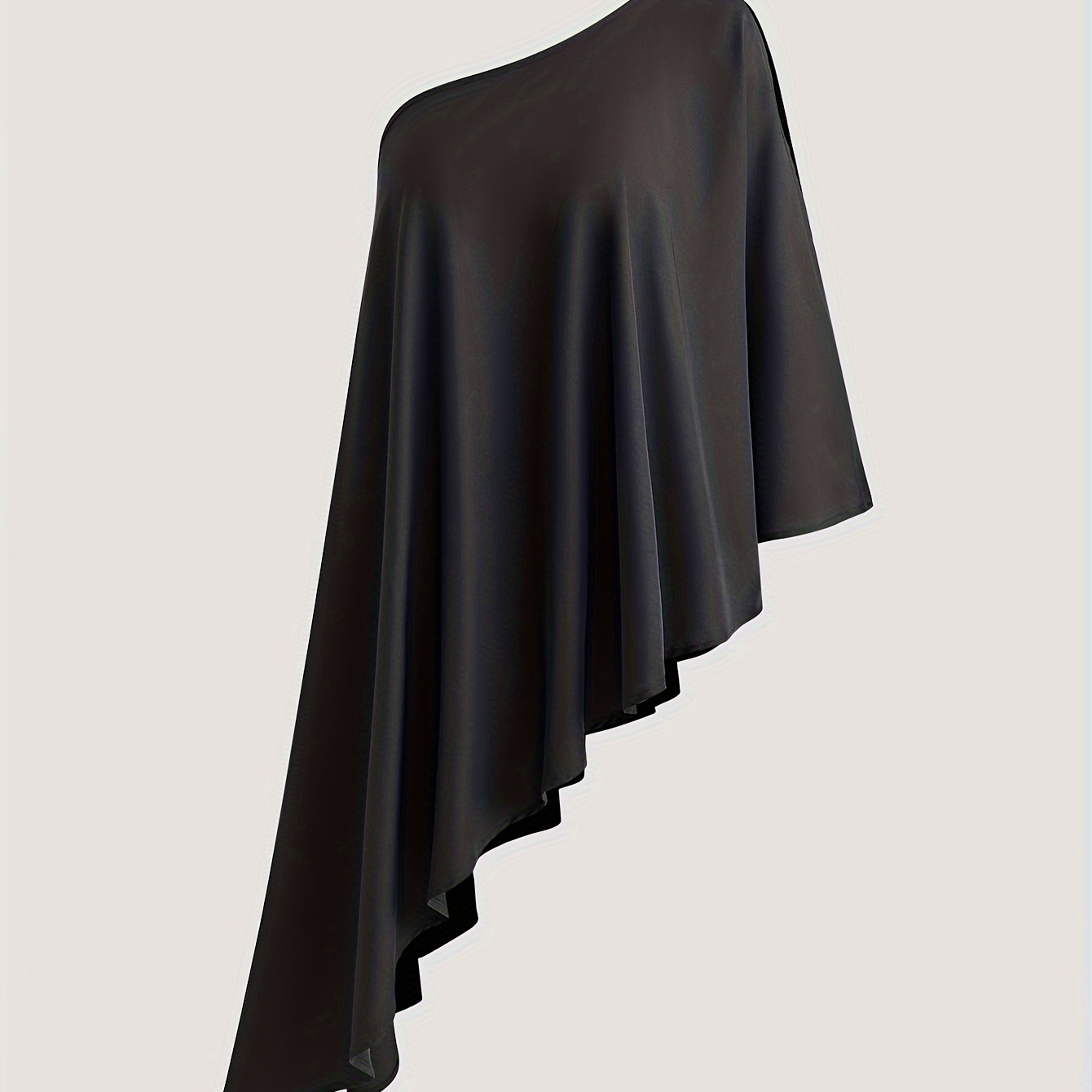 

1 Shoulder Ruffle Trim Tunic Top, Elegant Solid Color Asymmetric Top, Women's Clothing