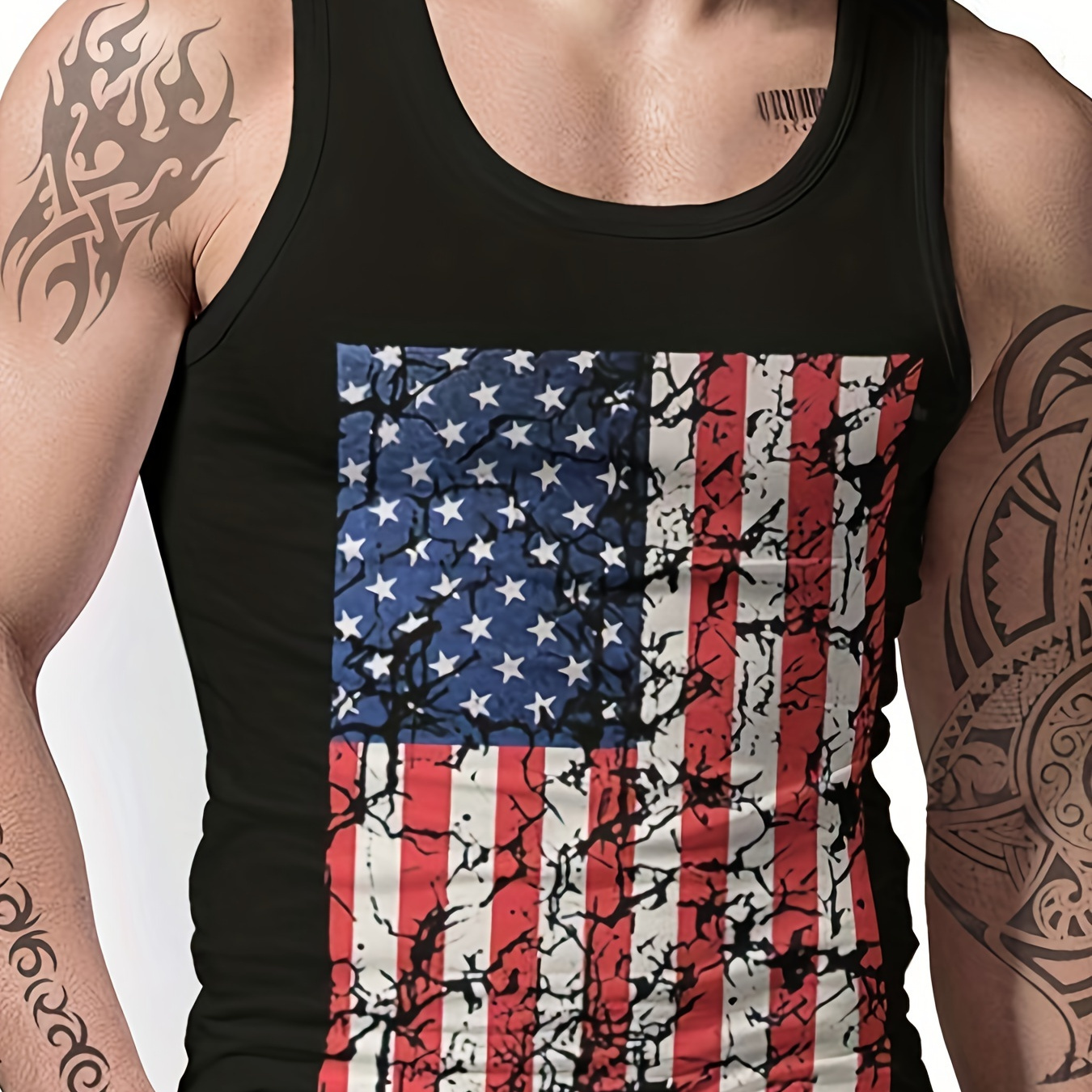 

Men's Trendy Crew Neck Tank Top With Fancy Prints, Street Style For Summer Wear
