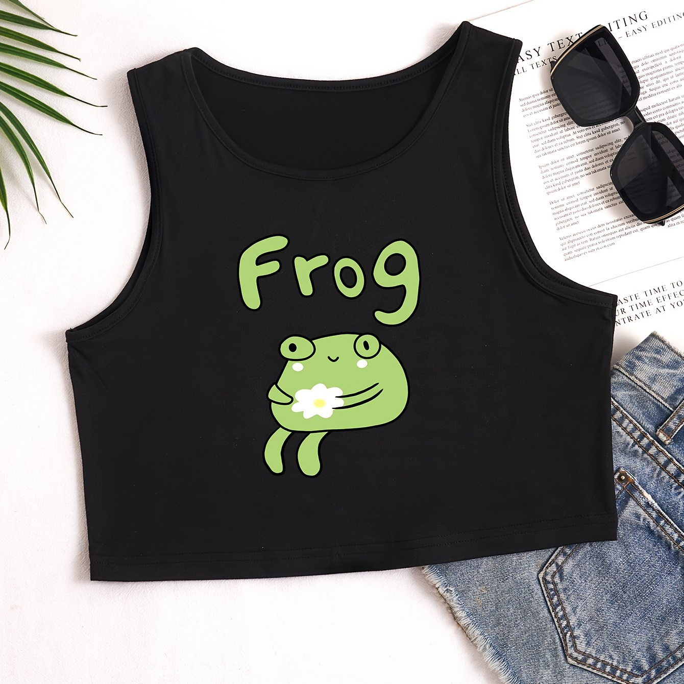 

Cartoon Frog Print Crop Tank Top, Sexy Summer Sleeveless Casual Top, Women's Clothing