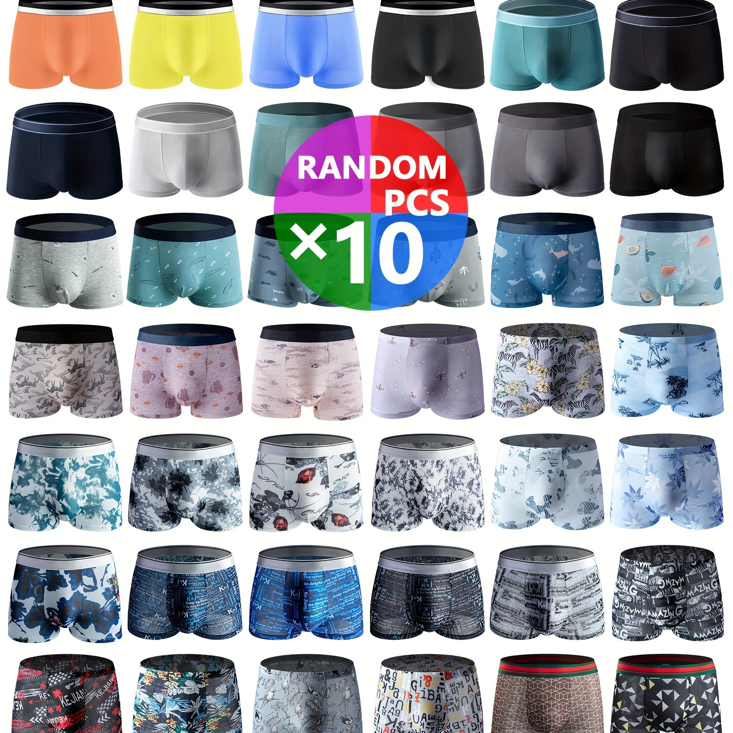 

Random 10pcs Men's Ice Silk Boxer Briefs, Breathable Comfy Boxer Trunks, Elastic Sports Shorts, Men's Casual Underwear Daily Bottom Wear