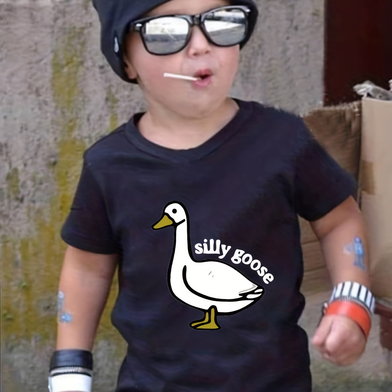 Cartoon Silly Goose Print Boys Creative T-shirt, Casual Lightweight Comfy Short Sleeve Tee Tops, Kids Clothings For Summer