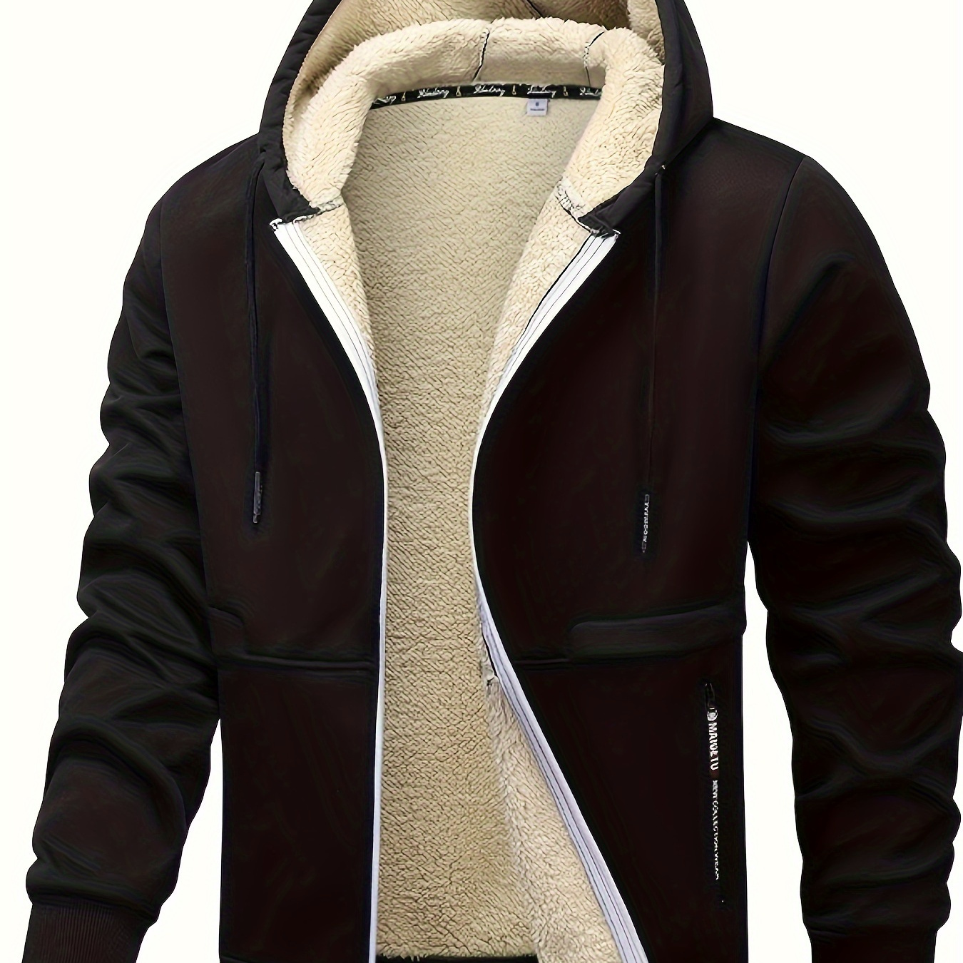 

Men's Fleece-lined Hooded Zip-up Jacket, Casual Solid Color Corduroy Outerwear, 100% Polyester Long Sleeve With Stretch, Regular Length, Fall/winter Knit With Zipper Closure,