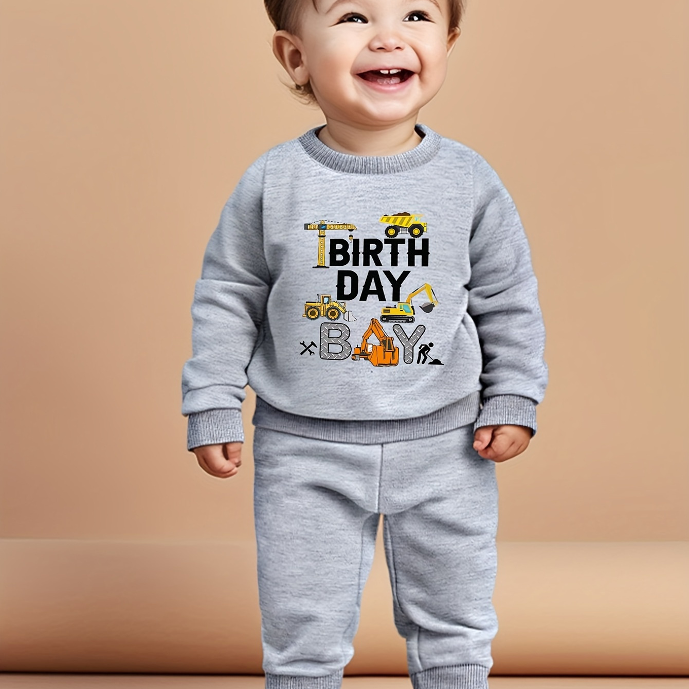 

2pcs, Birthday Boy Print Pattern Long Sleeve Crew Neck Sweatshirt + Pants Set, Trendy Versatile Set Birthday Gift, Baby Boys' Clothing