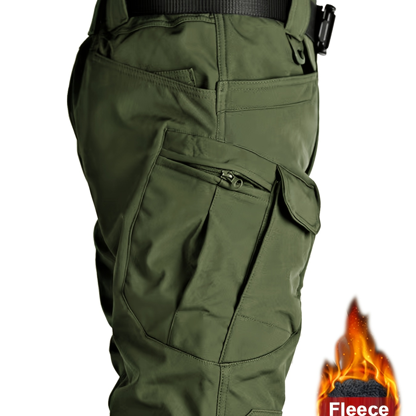 

Flap Pocket Men's Fleece Straight Leg Cargo Pants, Loose Casual Tactical Pants, Mens Work Pants For Hiking Climbing