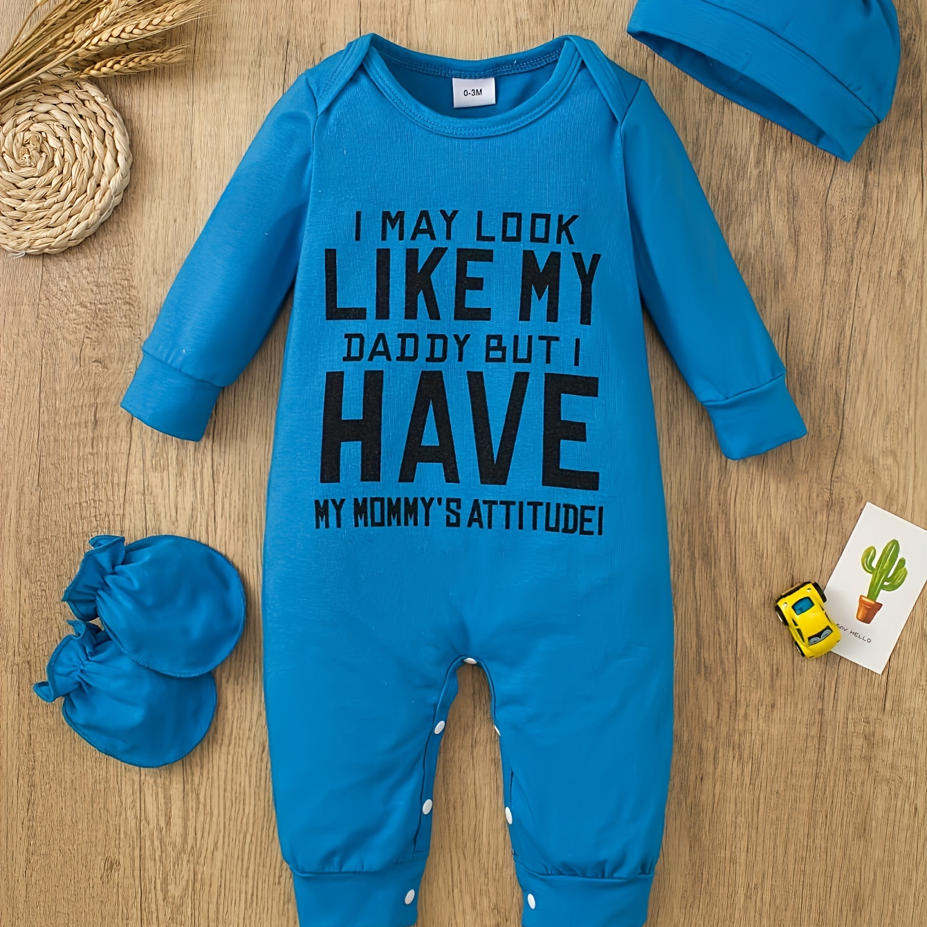 

Baby Boy's "i May Look Loke My Daddy" Print Bodysuit, Comfy Long Sleeve Onesie, Infant's Clothing, As Gift