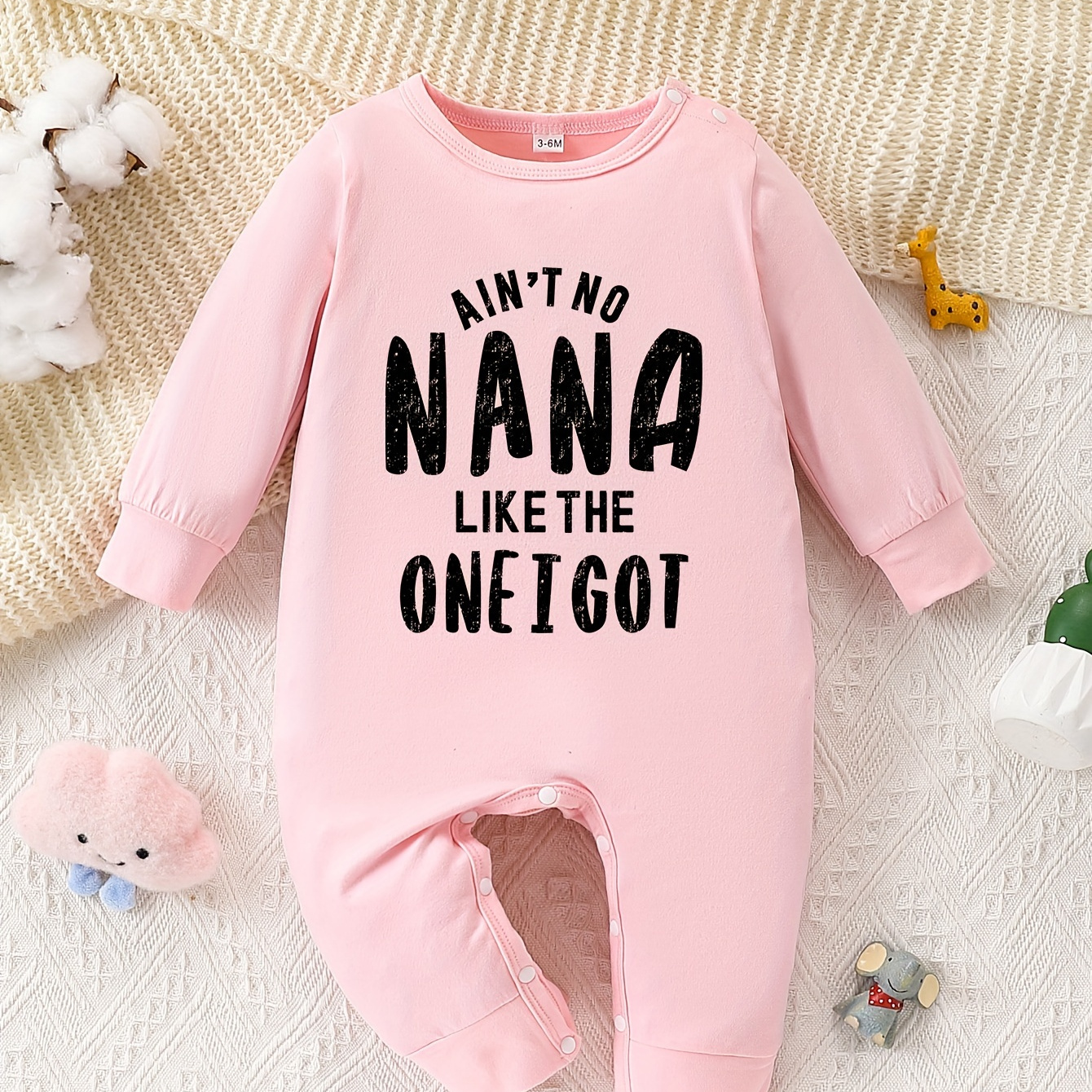 

Baby Girl Long Sleeve "ain't No Nana Like The 1 I Got" Cartoon Print Romper - Polyester Spandex, Spring/autumn, Hand Or Dry Clean, Casual Regular Fit