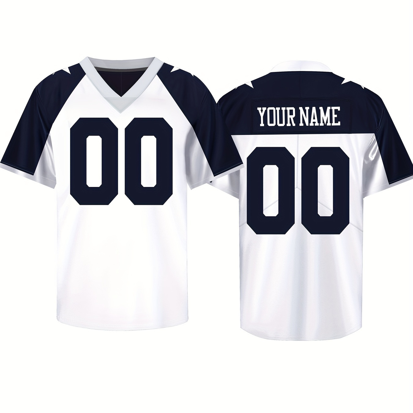 

Men's Football Jersey With Customized Name And Number Embroidery, Color Block Comfy Top For Summer Sport