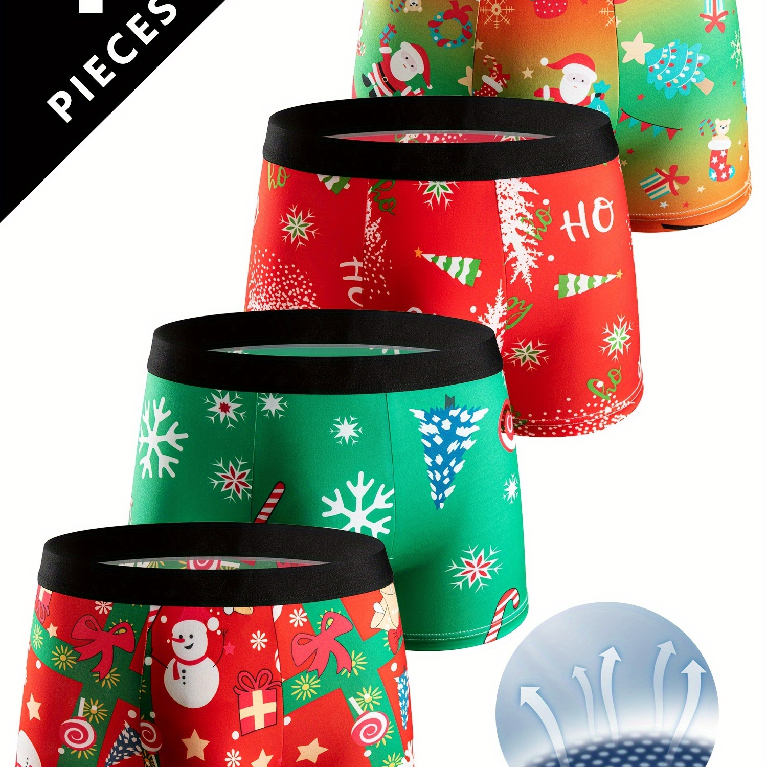 

4pcs Men's Christmas Boxer Briefs - Soft, Breathable Polyester & Elastane , Featuring Snowflakes, Candy Canes & Santa Patterns - Comfortable Holiday Underwear For , Christmas Clothes