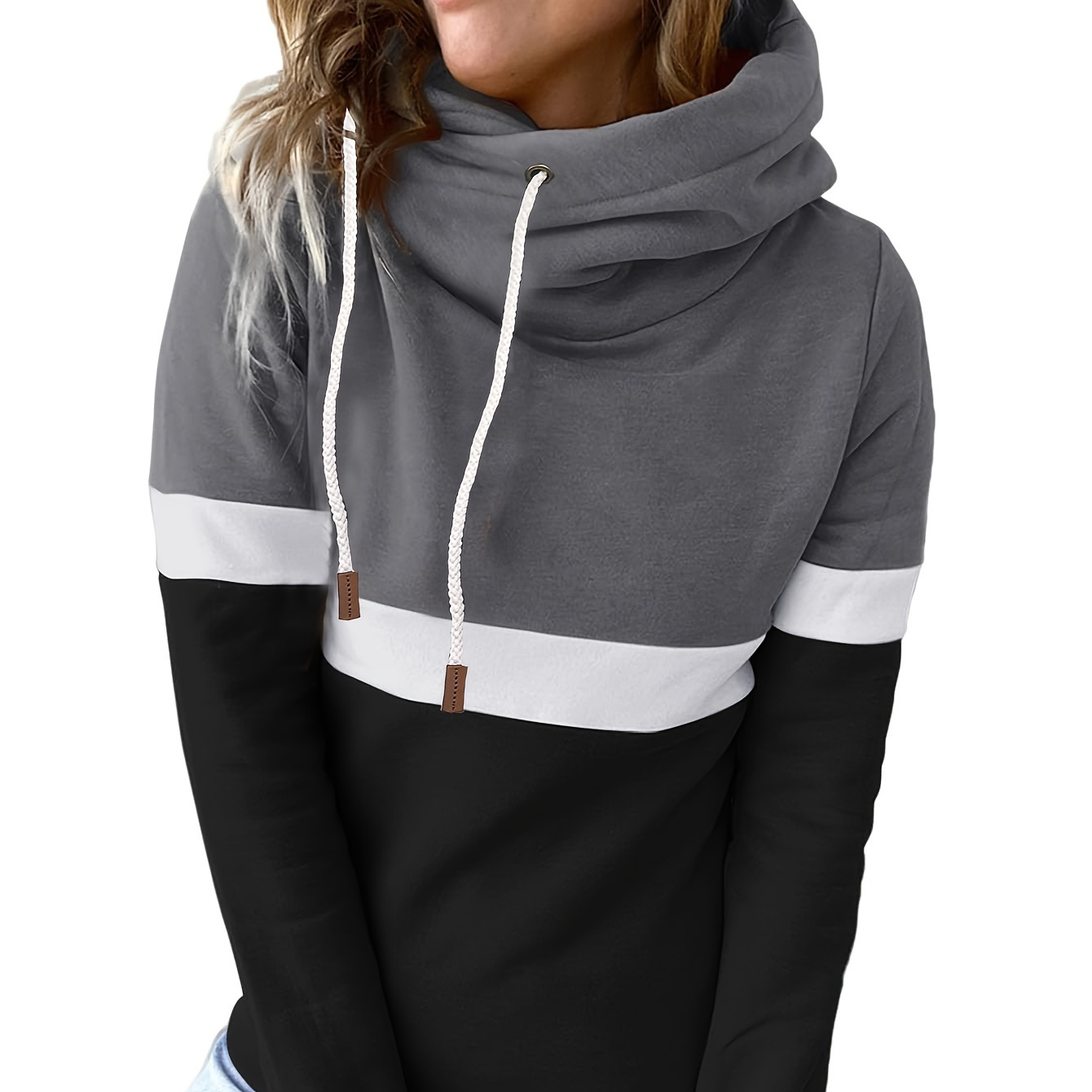 

Women's Casual Hoodie, Polyester , Long Sleeve, Cowl Neck, Non-stretch Fabric, Solid Color Pattern, Regular Fit, Flared Hem, For Pullover Sweatshirt