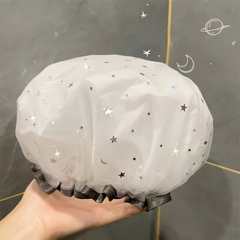 

Waterproof Double-layer Shower Cap For Long, Short, And Curly Hair - Reusable And Ideal For Women - Bathroom Accessories