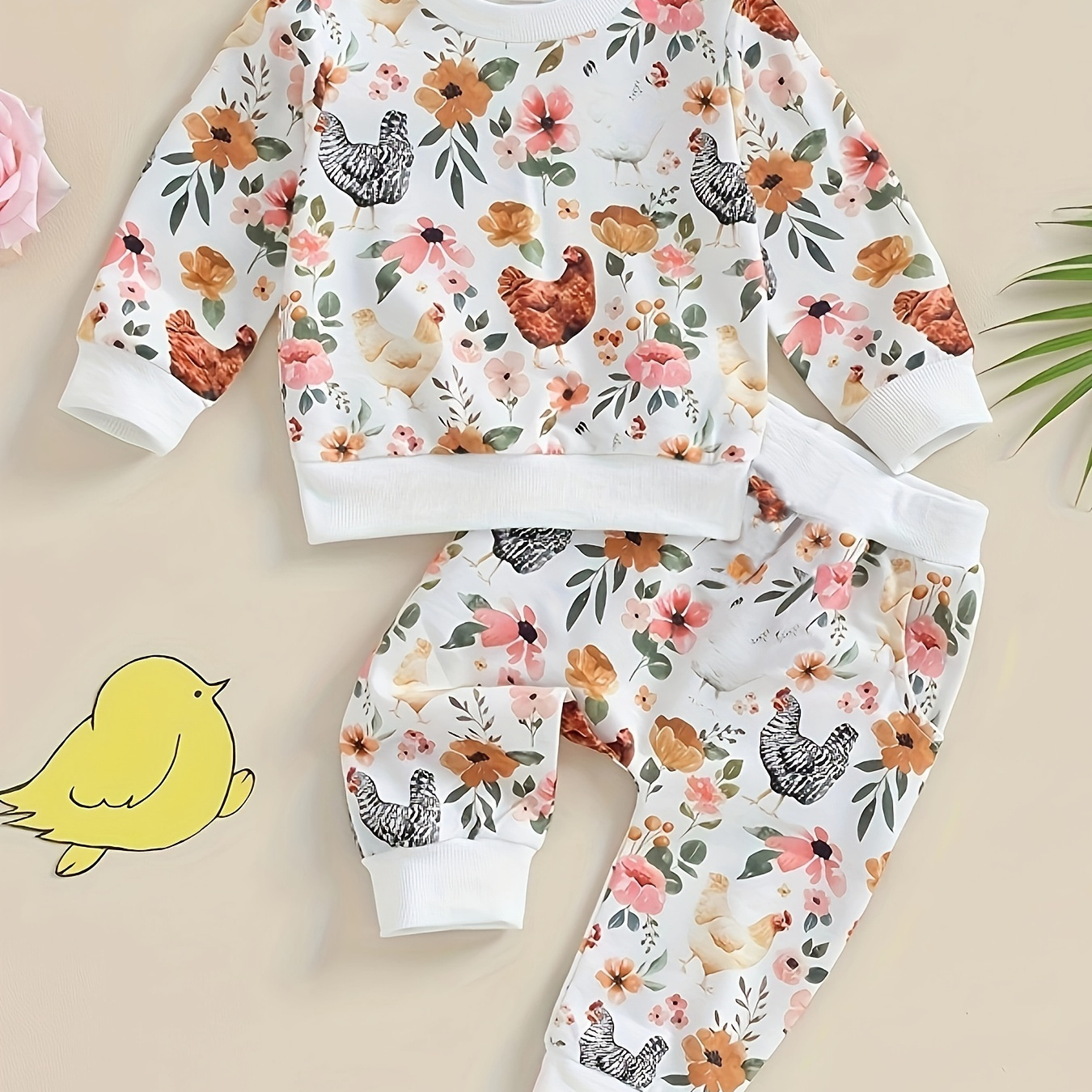 

2pcs Toddler Clothes Set, Long Top + Waist Pants Set For Fall