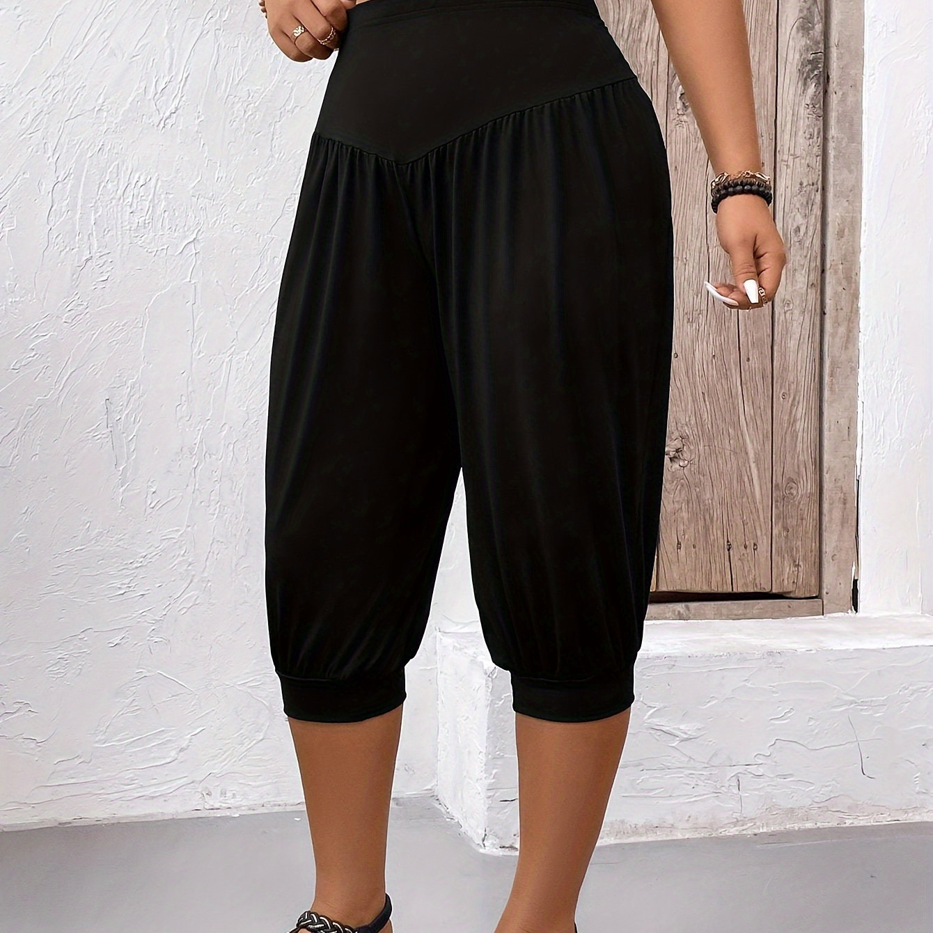

Pantalons Capri simples et solides grande taille, pantalons décontractés à taille élastique pour le printemps et l'été, vêtements grande taille pour femmes