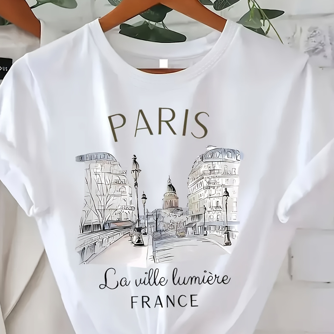 

T-shirt imprimé PARIS grande taille, haut décontracté à manches courtes et col rond pour le printemps et l'été, vêtements grande taille pour femmes