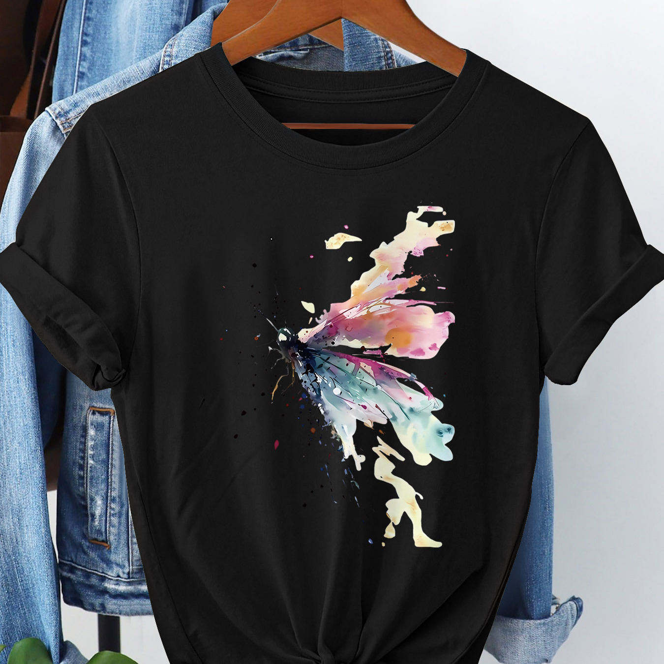 

Butterfly Print T-shirt, Short Sleeve Crew Neck Casual Top For Summer & Spring, Women's Clothing