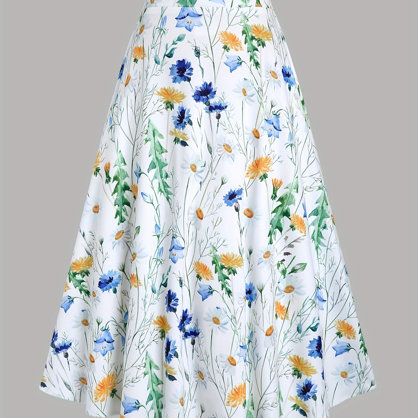 

Jupe à taille haute imprimée florale, jupe ample élégante pour le printemps et l'été, vêtements pour femmes