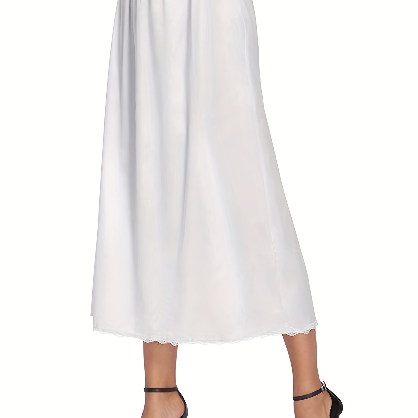 

Foral Lace Trim Solid Skirt, Elegant Mid Rise Half Slips Petticoat, Women's Underwear & Shapewear