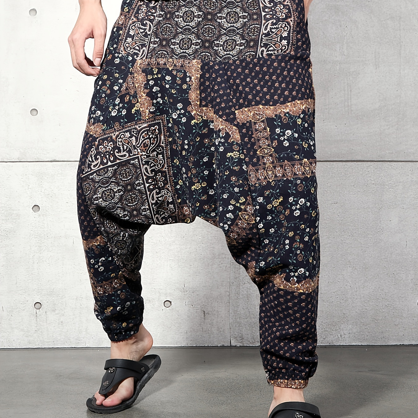 Ethnic Pattern Vintage Cotton Harem Pants Men's Casual Drop - Temu Canada