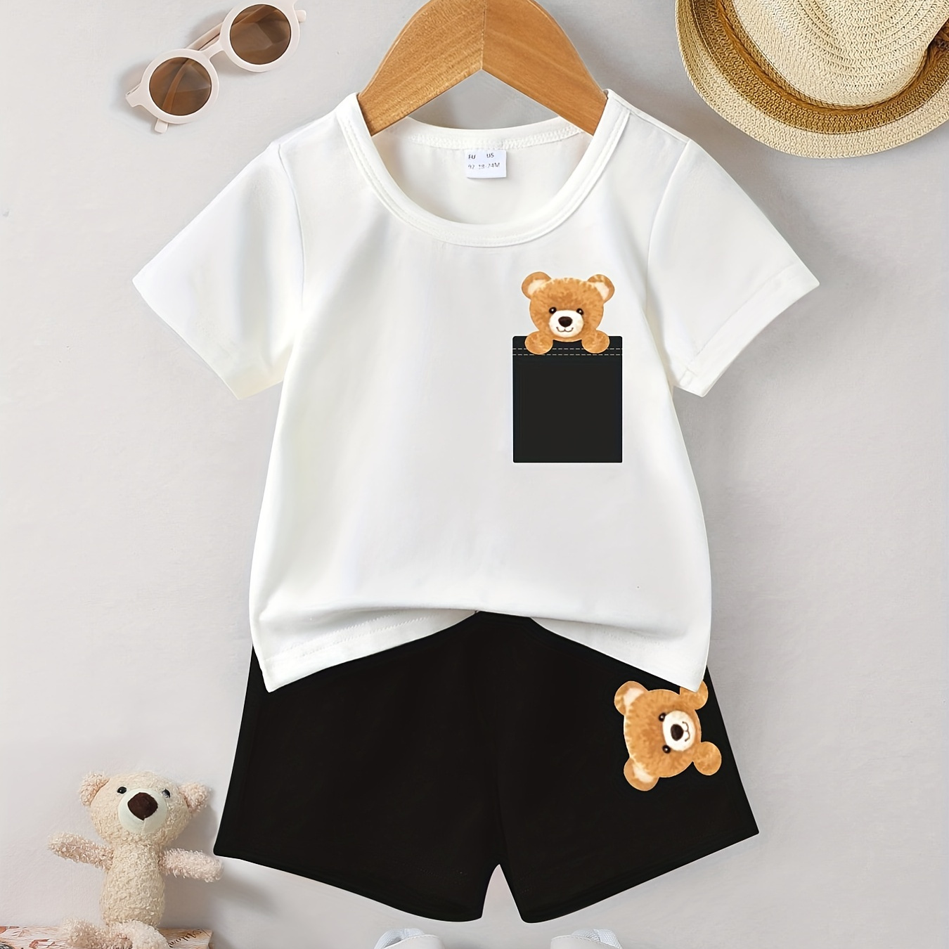 Baby Boys Cute Bear Graphic Print T-shirt & Shorts Set Clothes - Temu