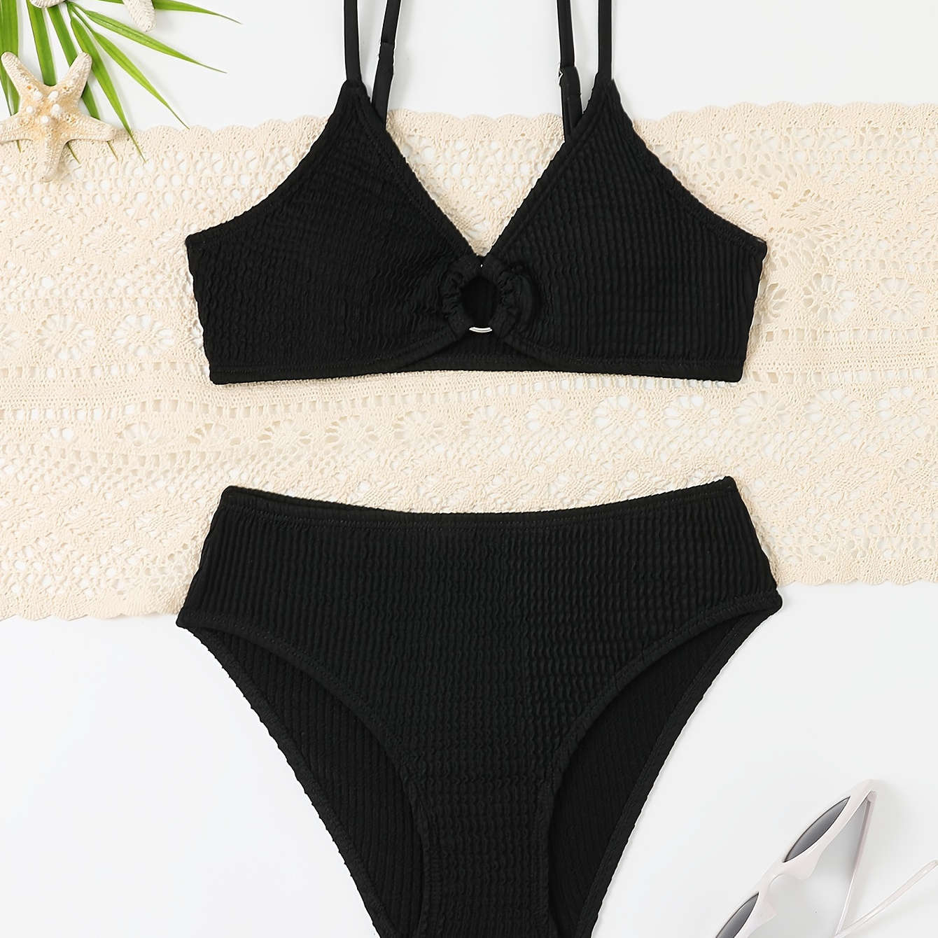 

2pcs Girls Solid Bikini Swimwear Set Bathing Suit For Summer Beachwear