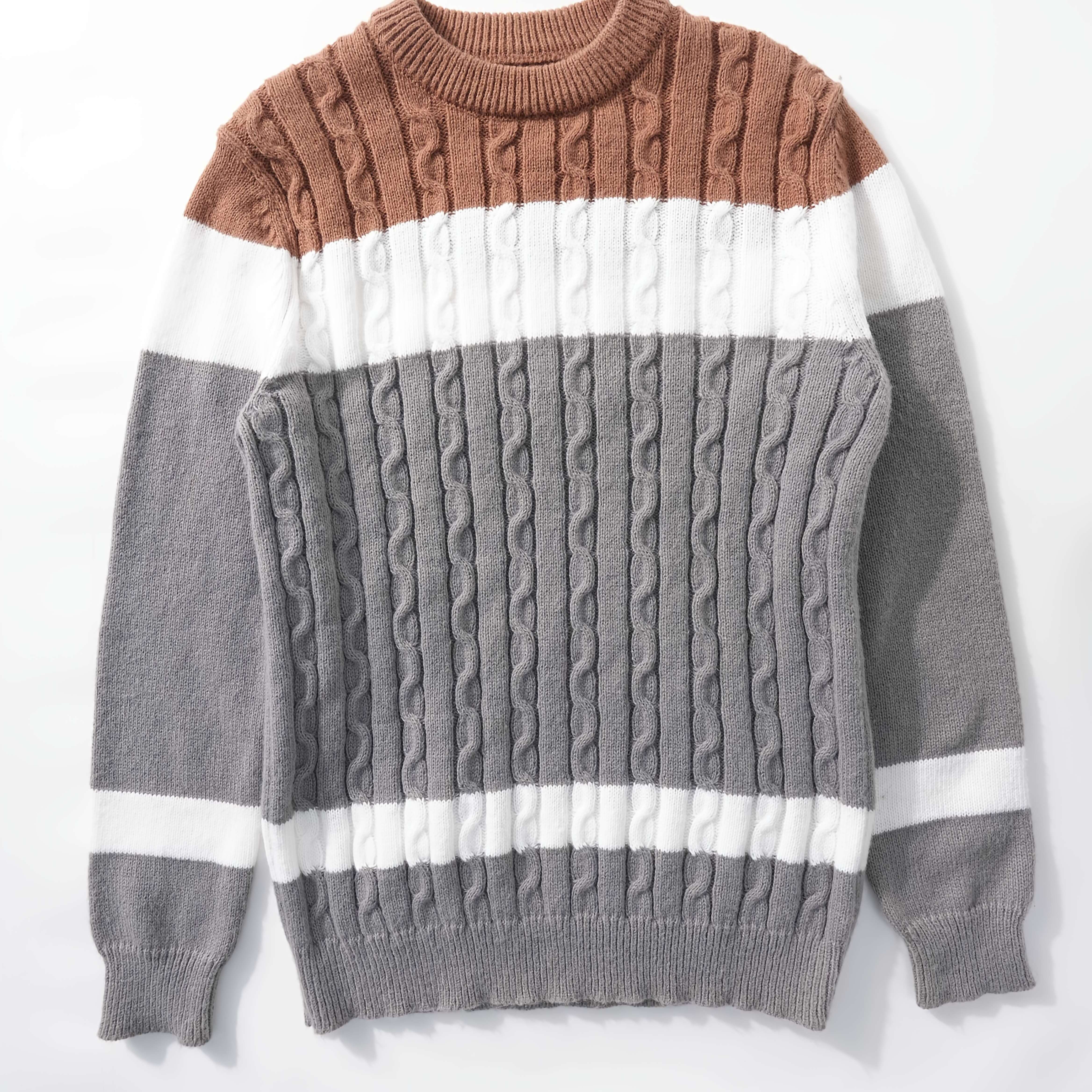 

Men's Casual Crew Neck Long Sleeve Knit Pullover - Color Block Twist Pattern, Polyester 100%, Medium Stretch, Regular Fit For Fall/winter, Winter Clothing | Color | Knit