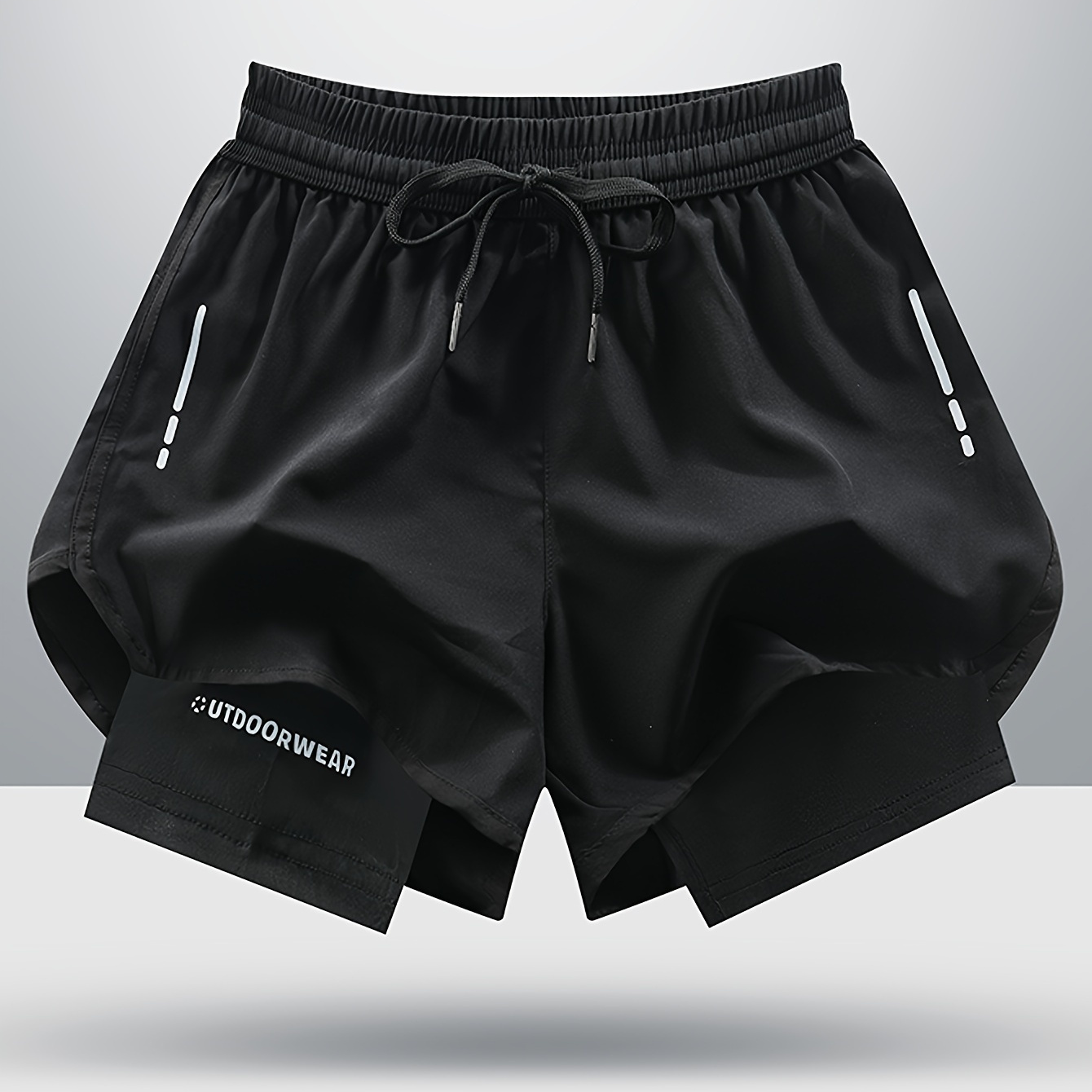 

Men's Utdoorwear Print 2 In 1 Shorts, Active Elastic Waist Drawstring Shorts For Summer Outdoor