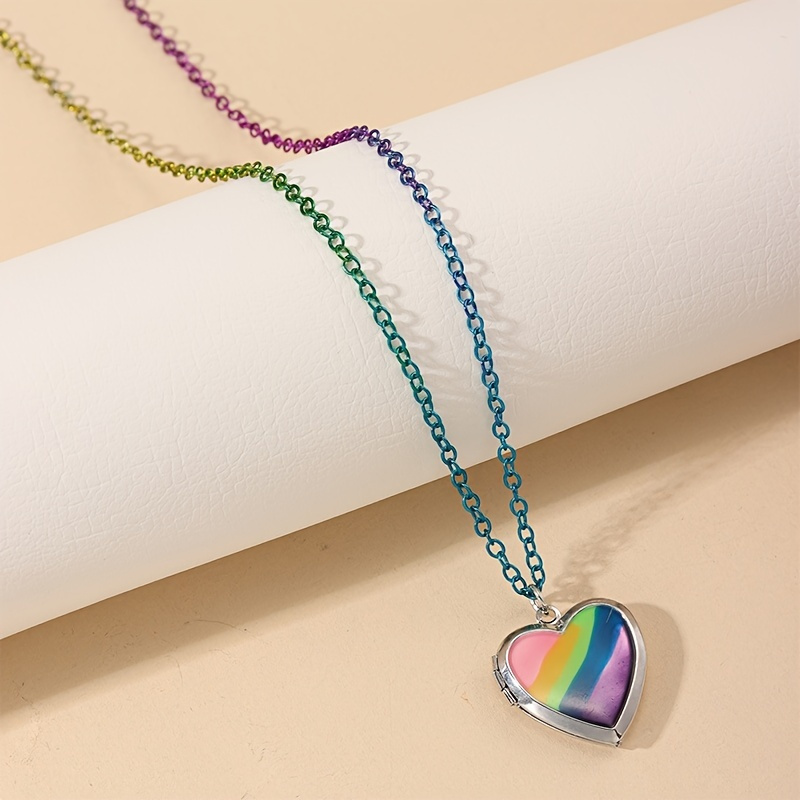 

1pc Rainbow Open Locket Heart Pendant Necklace