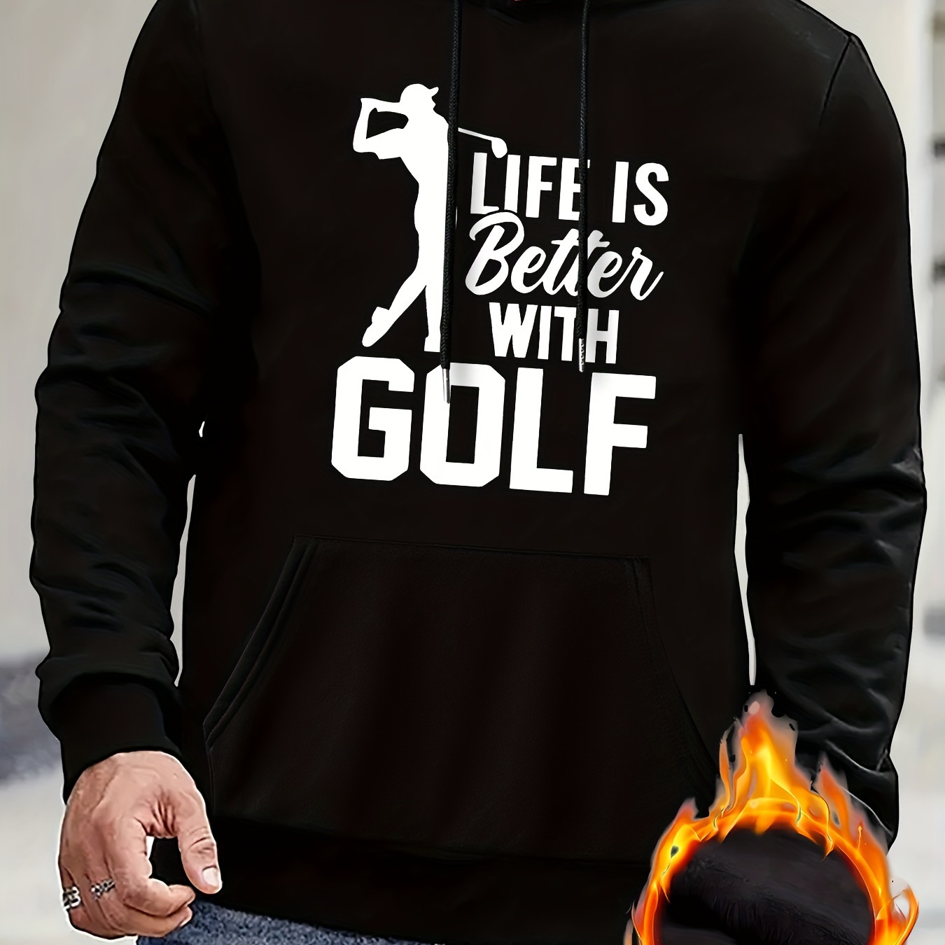

Life Is Better With Golf Print Kangaroo Pocket Hoodie, Casual Long Sleeve Hoodies Pullover Sweatshirt, Men's Clothing, For Fall Winter