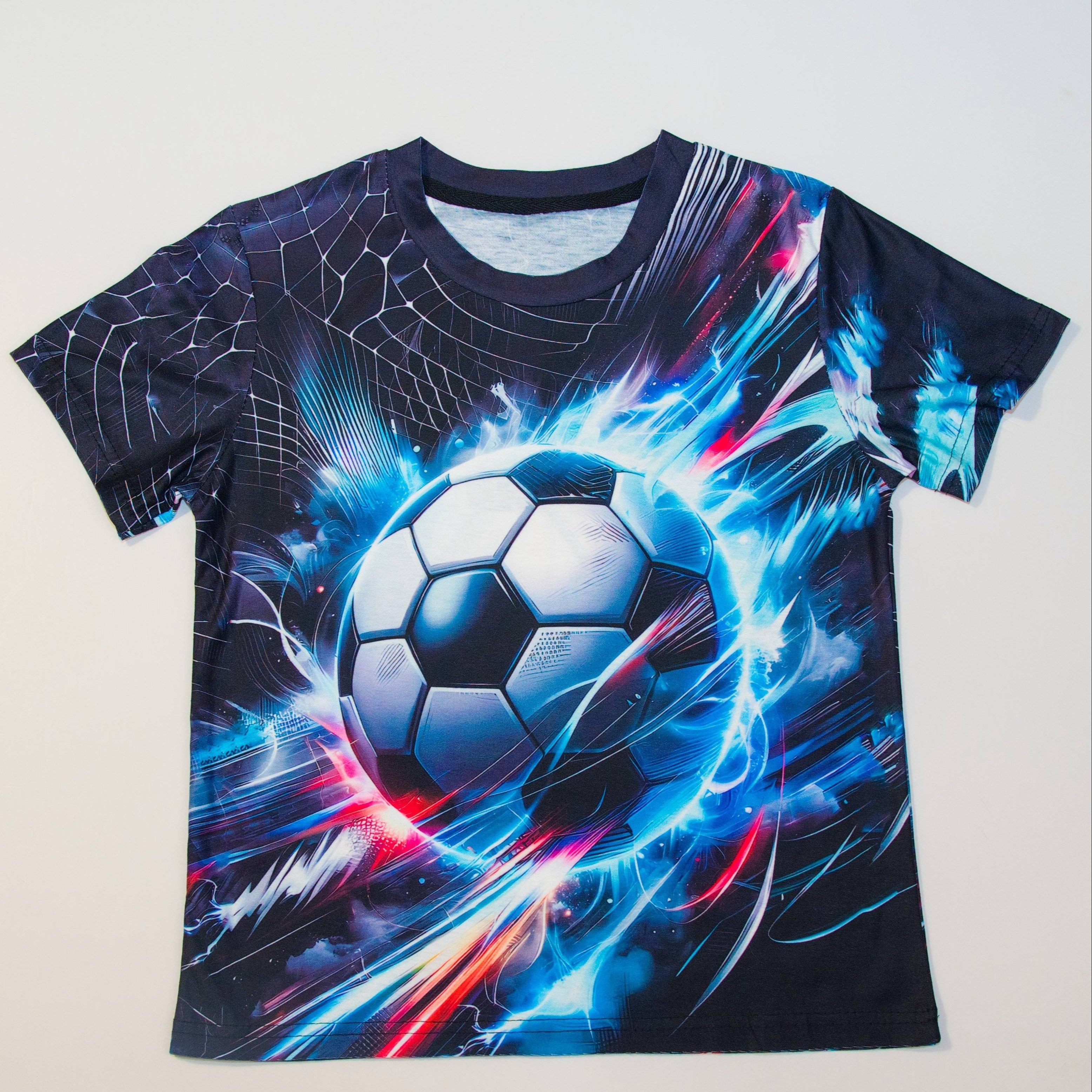 

Cool Soccer 3d Print Boy's Short Sleeve T-shirt Breathable Loose Fitting Round Neck Creative Pattern Casual Top