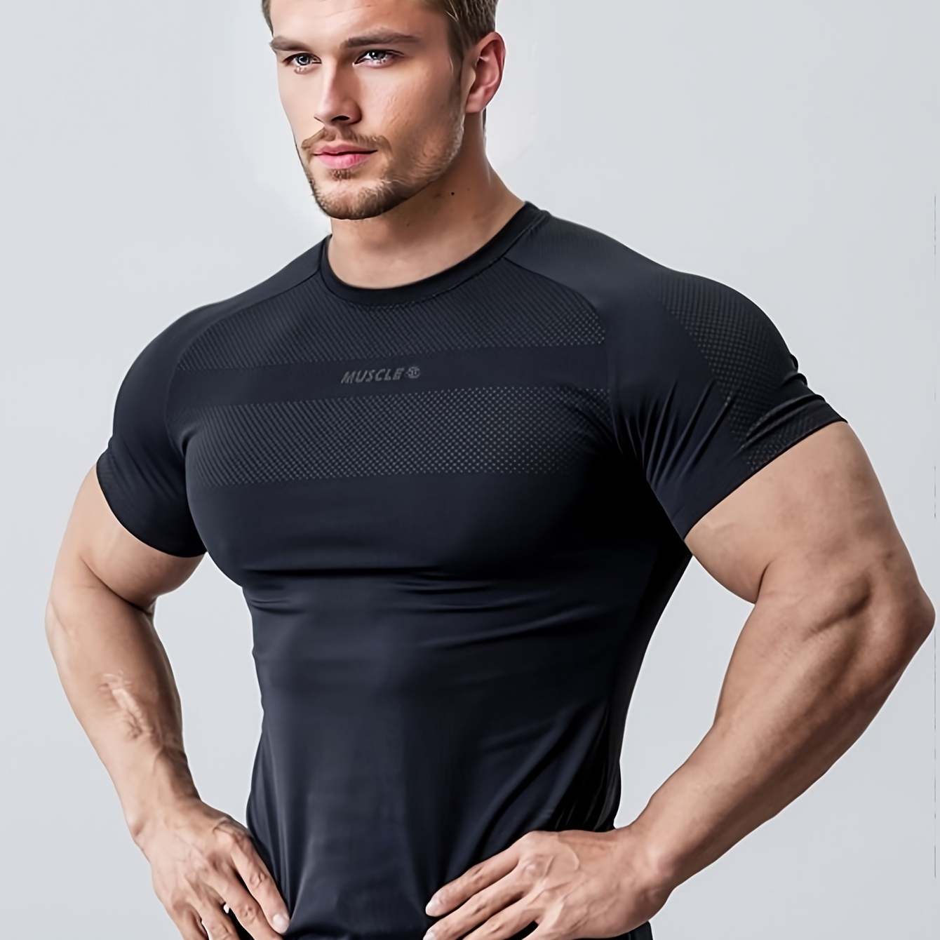 

Men's Quick Drying T-shirt, Short Sleeve Stretch Crew Neck Sweat-absorbing Quick-drying Undershirts For Men's Fitness Training