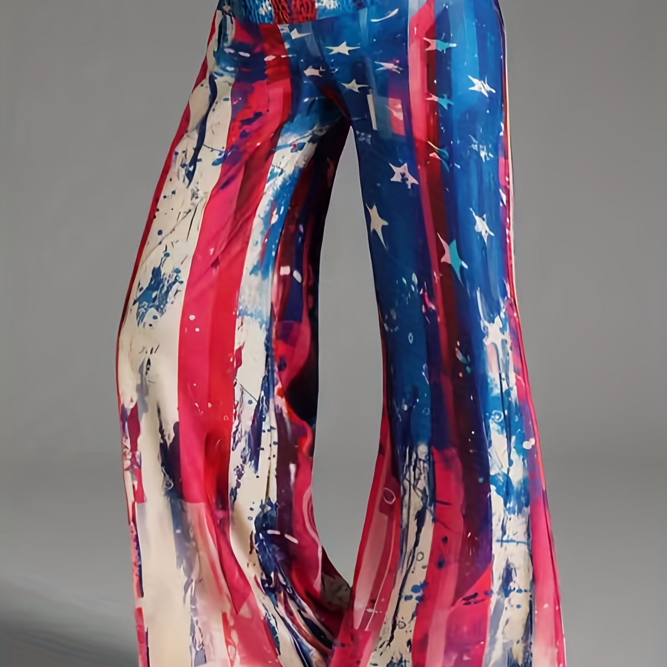 

Flag Print Flare Leg Pants, Casual Shirred Waist Pants For Spring & Summer, Women's Clothing