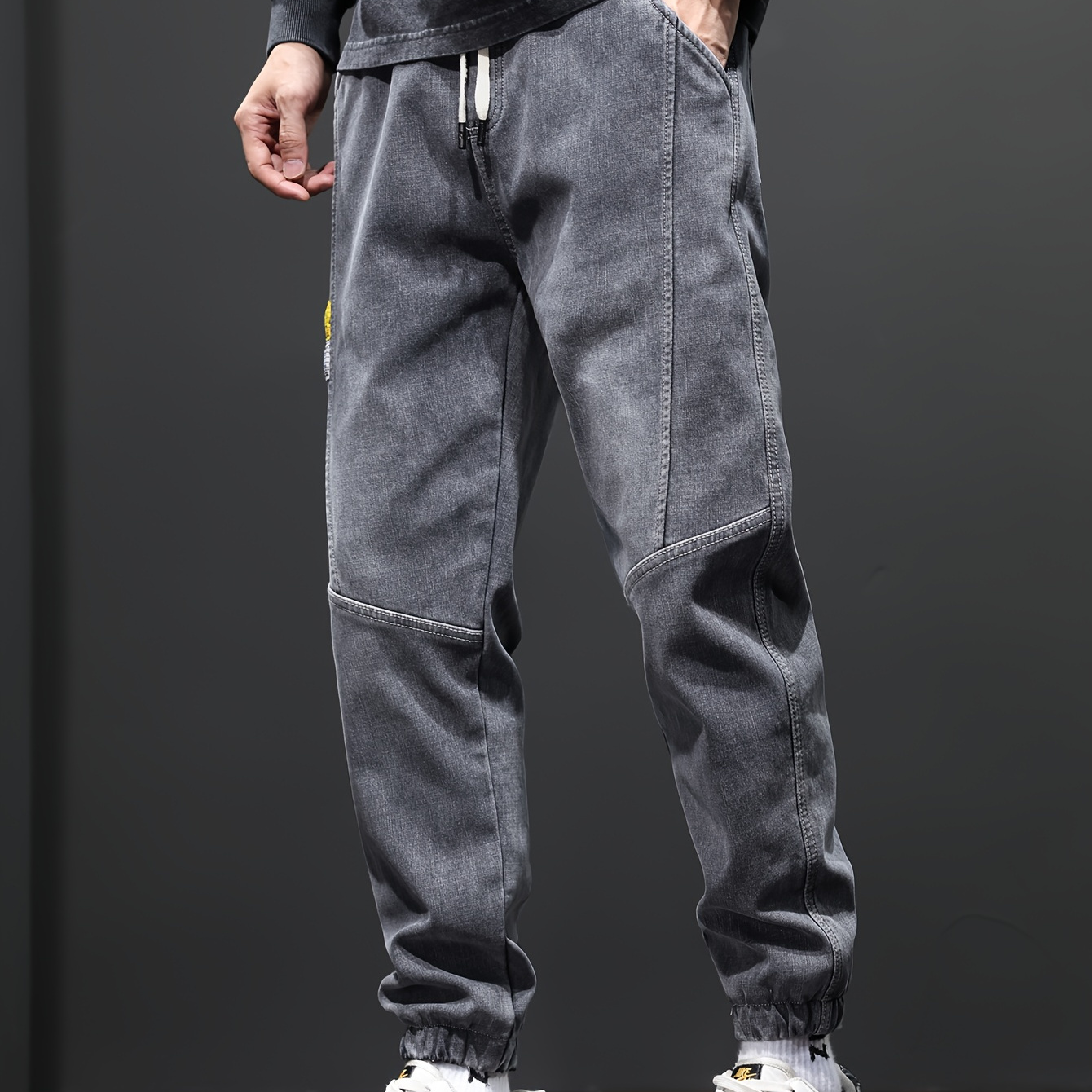 

Trendy Cropped Jeans, Men's Casual Street Style Stretch Tapered Jeans For Fall Winter