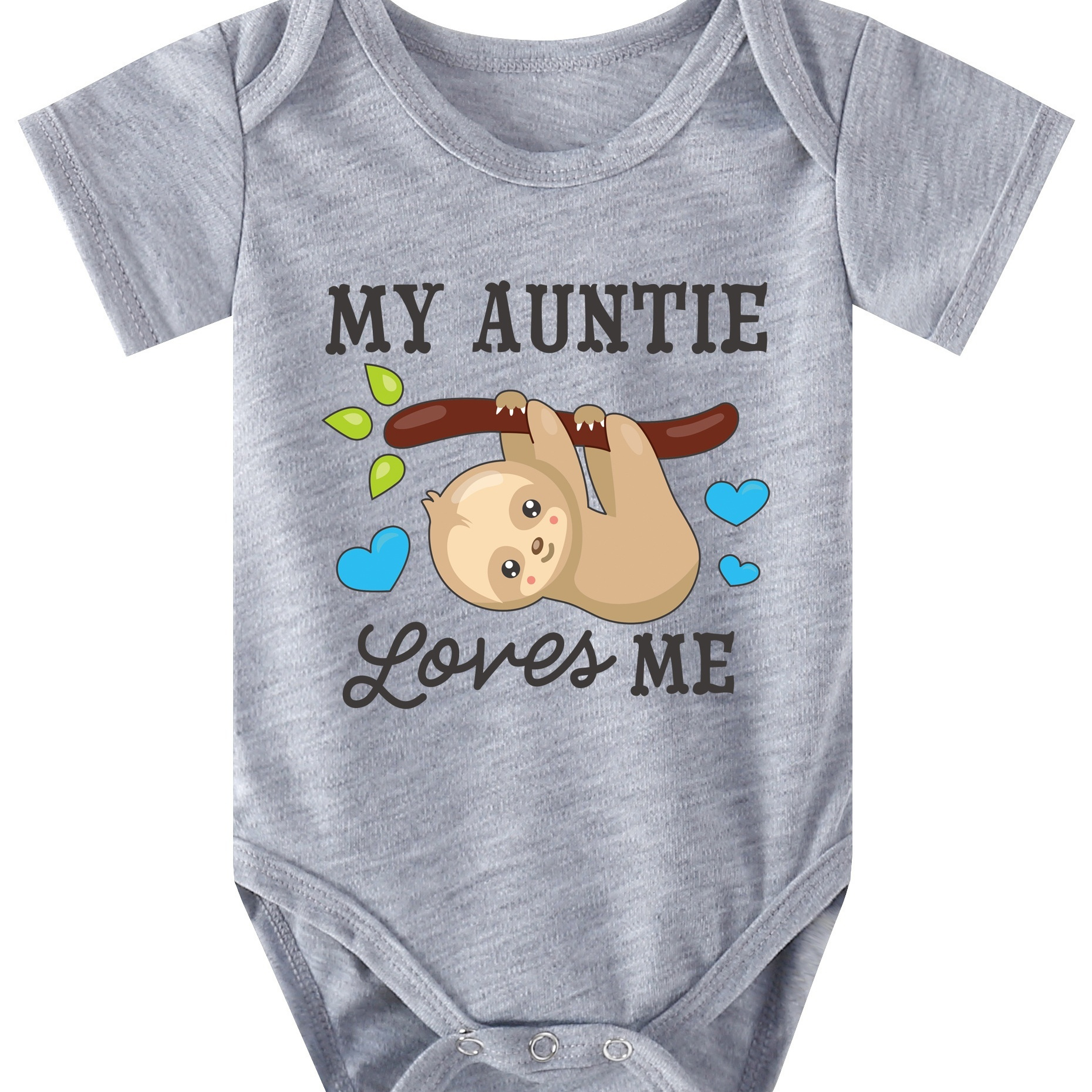 

My Auntie Loves Me Koala Letter Print Cartoon Sloth Pattern Newborn Romper, Summer Short Sleeve Baby Triangle Bodysuit, Pregnancy Gift