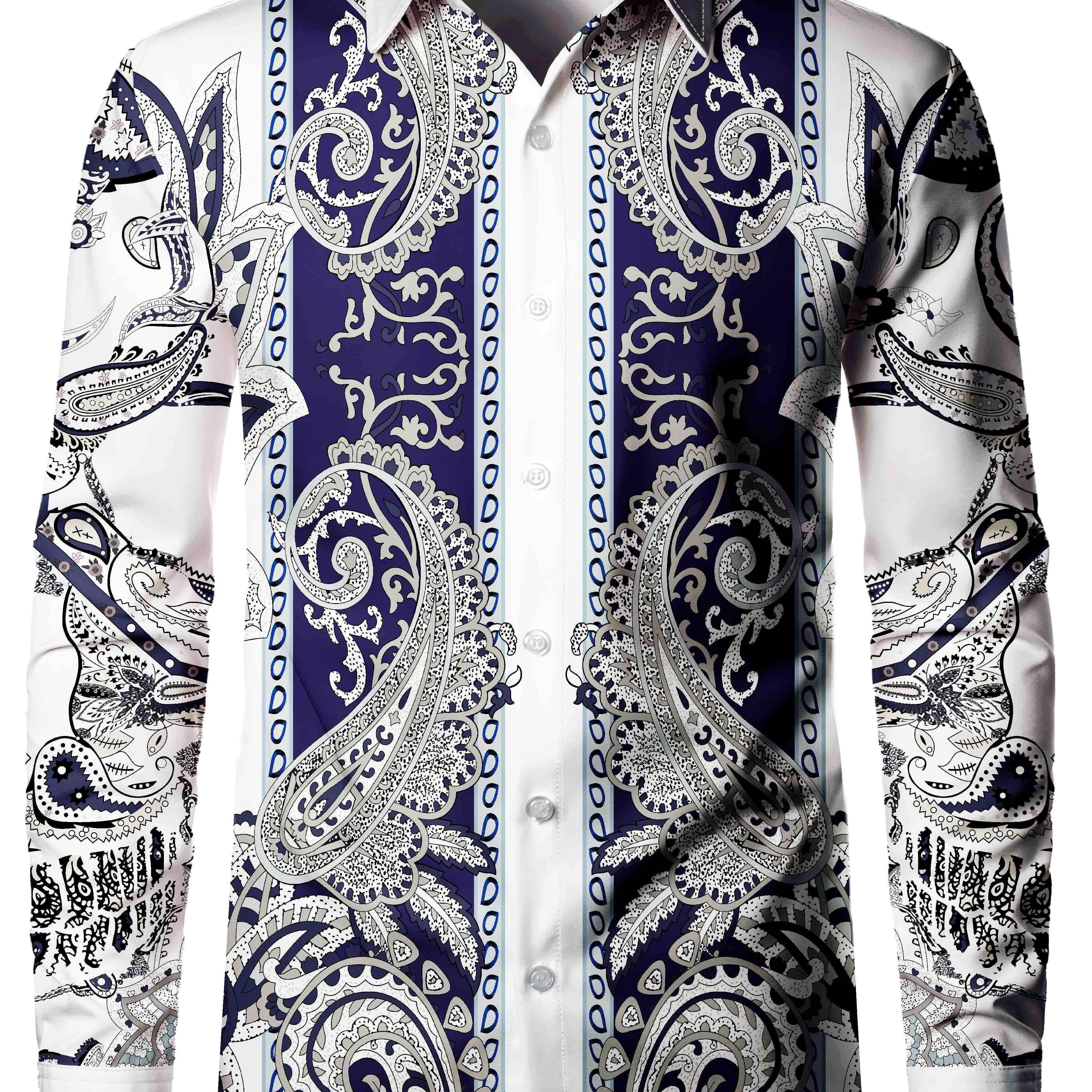 

Everyday ] Elegant Men's Paisley Print Long Sleeve Shirt - Ethnic Style, Button-up, Polyester, Machine Washable, Non-transparent With Smooth Fabric Texture - All , Elegant Shirts For New Years