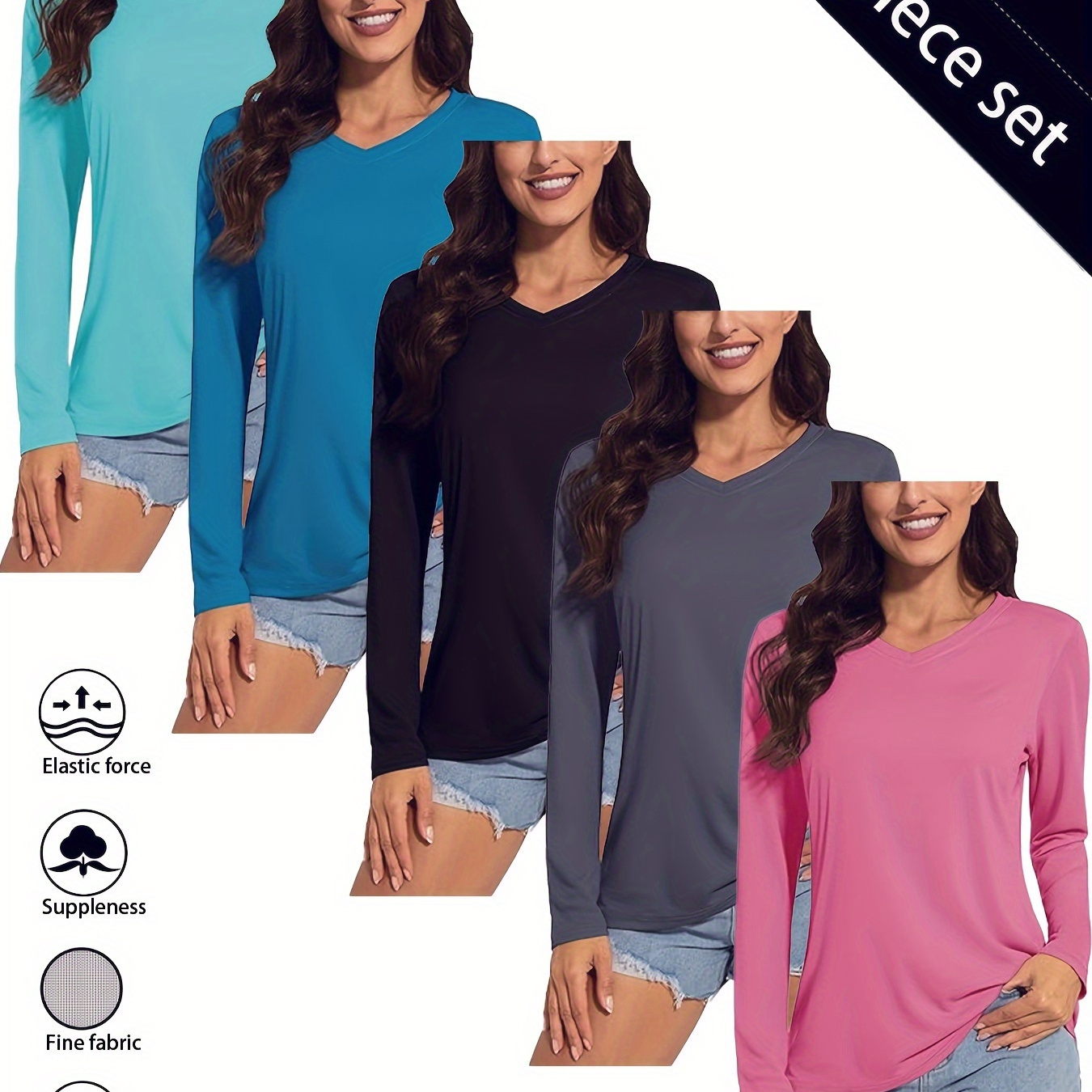 

A Five-piece Set Of Women' And Long-sleeved Tops, Suitable For Running, Fitness, And Outdoor Long-sleeved T-shirts.