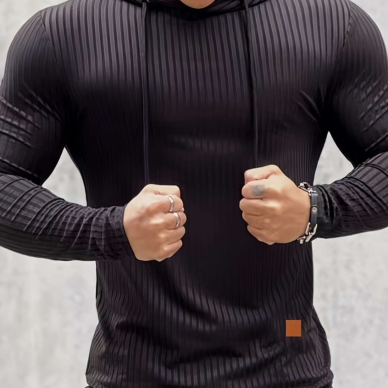 

Men' Ribbed Hooded Sweatshirt, Casual Trendy Long Sleeve Slim Sports Hoodie As Gift