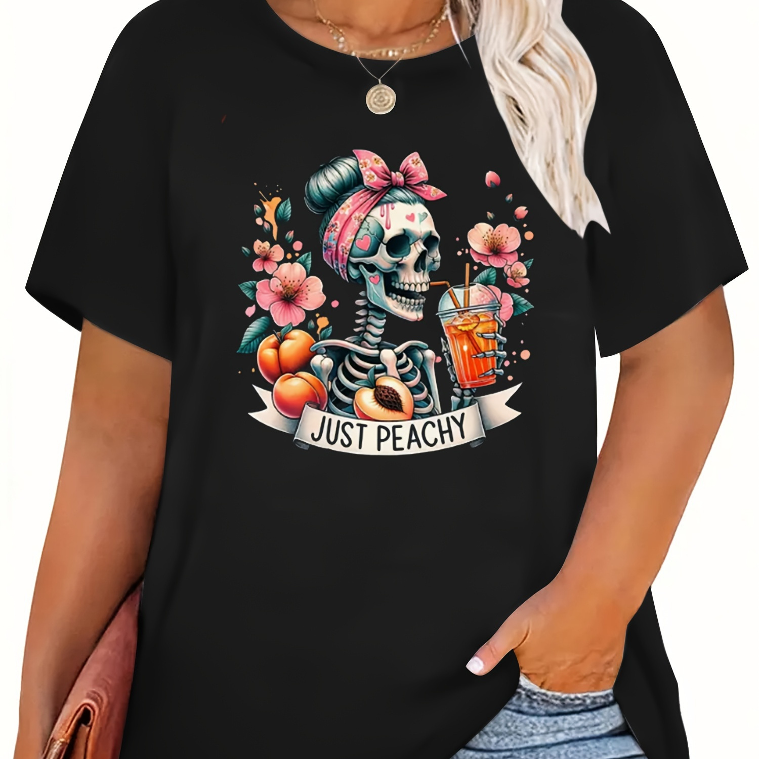 

Skull Print Plus-size Crew Neck Short-sleeved Women's T-shirt