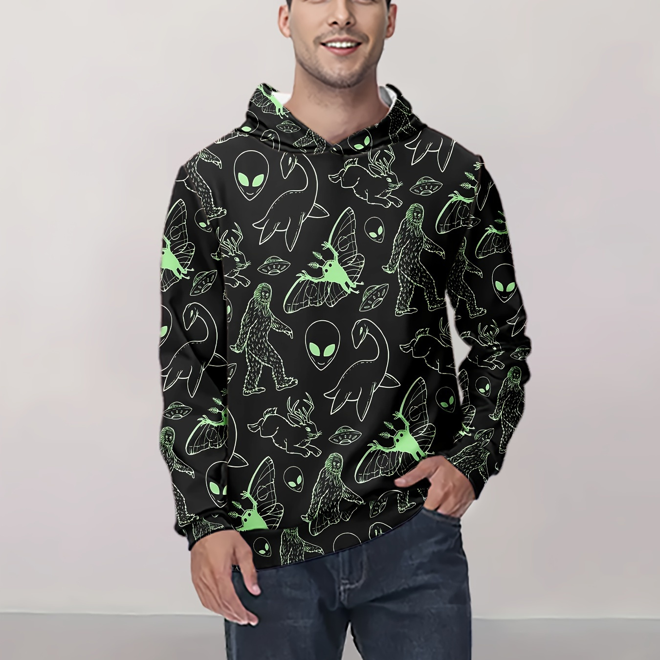 

1pc Men's Casual Hooded Sweatshirt With And Animal 3d Print, Polyester Knit Fabric, Regular Fit, Spring/autumn Fashion Pullover