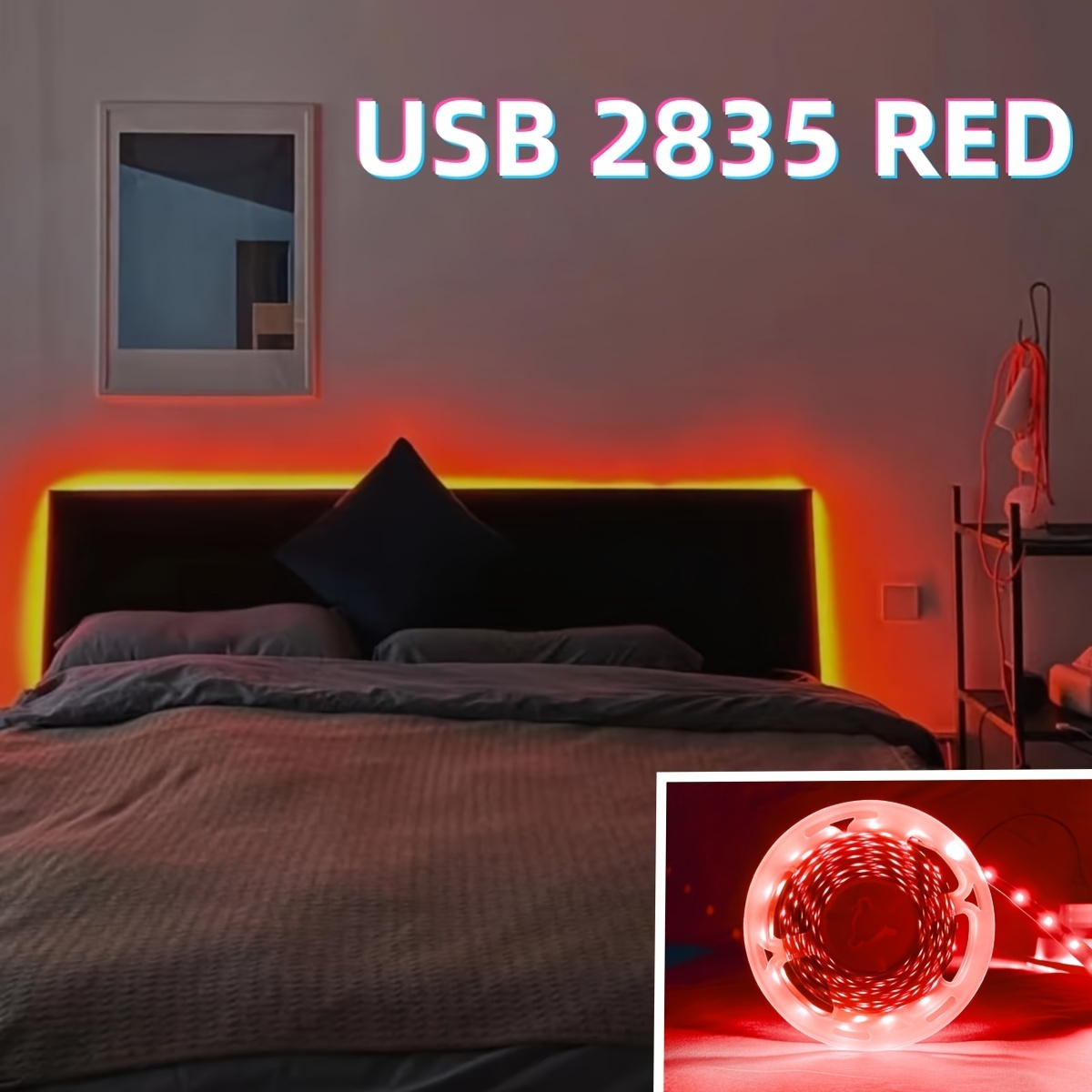 USB Red 620-625nm LED Strip Light 5V USB Powered 13.12ft/4M 240LEDs  Flexible SMD2835 High Brightness No-Waterproof IP33 LED Tape Lights(2pcs x  6.6ft)