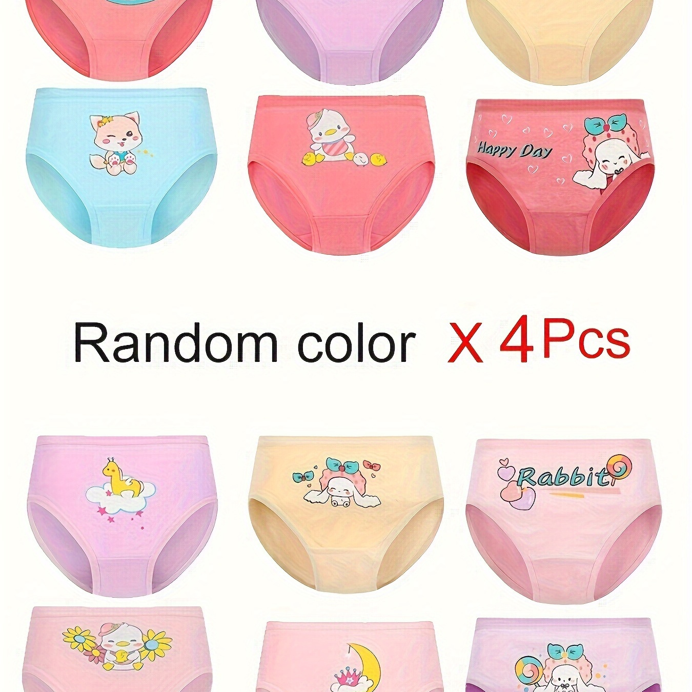 

4pcs Toddler Girls Sweet Cotton Briefs Cartoon Animal Print Cute Bottoming Underwear Comfy Breathable Panties