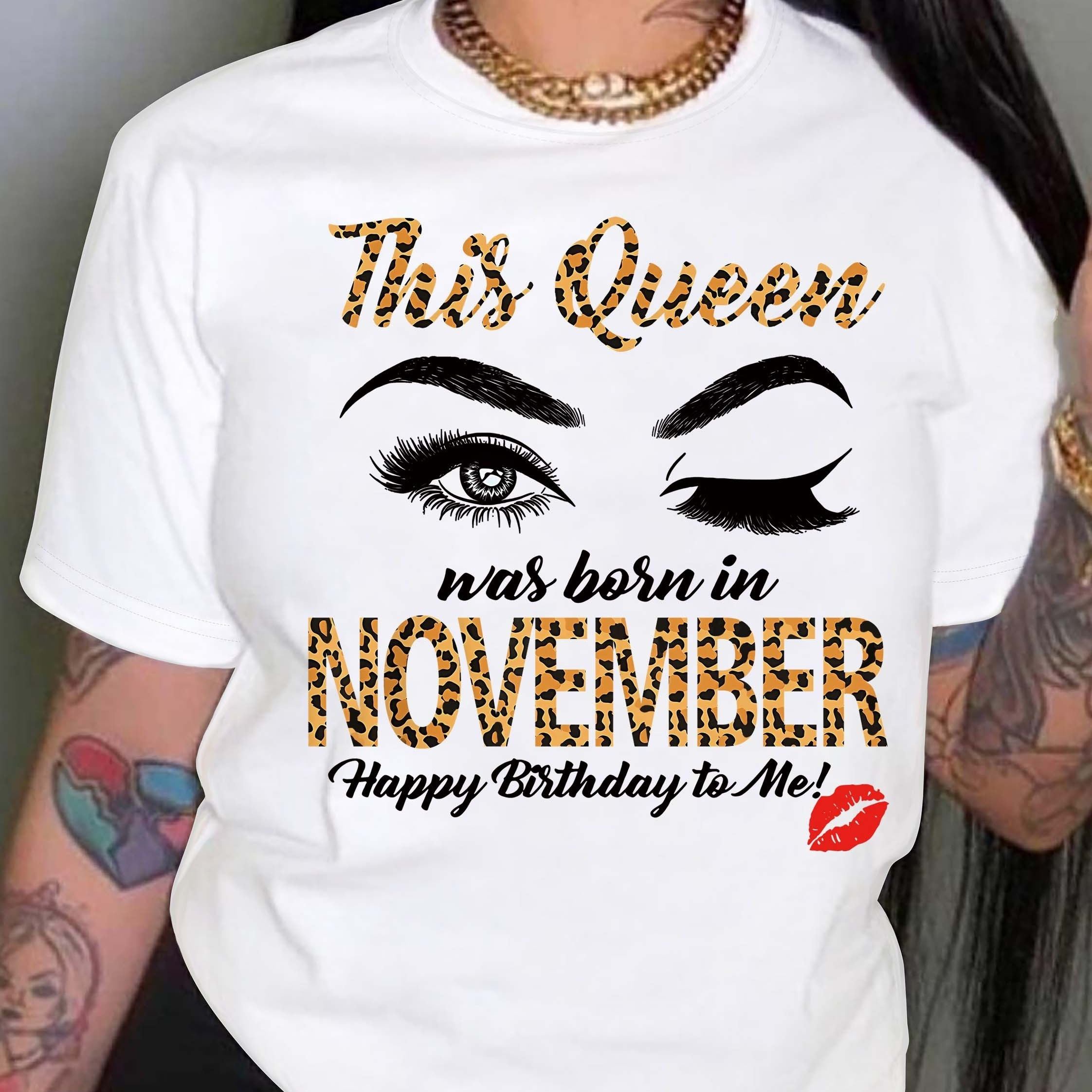 

Women's November Birthday Short Sleeve T-shirt With Queen Graphic And Letter Print, 100% Polyester Casual Crew Neck Tee With Slight Stretch For All Seasons