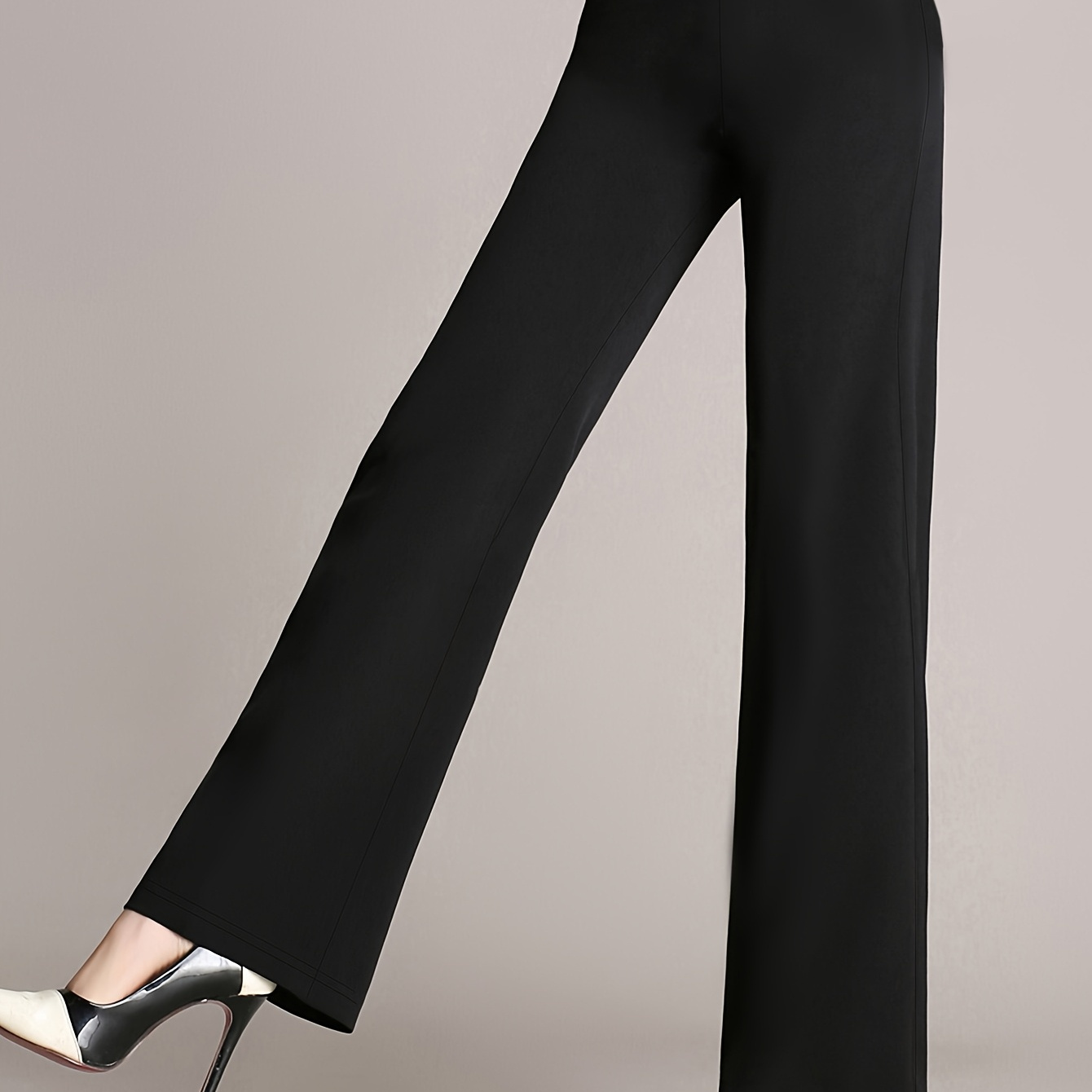 

1pc Size Stretch Straight-leg Pants, Polyester Knit Fabric, Solid Color, Mid-elasticity, For Spring/autumn