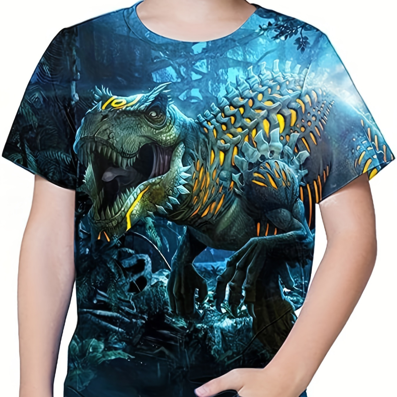 

Scary Dinosaur 3d Print Boys Creative T-shirt, Casual Lightweight Comfy Short Sleeve Crew Neck Tee Tops, Kids Clothings For Summer