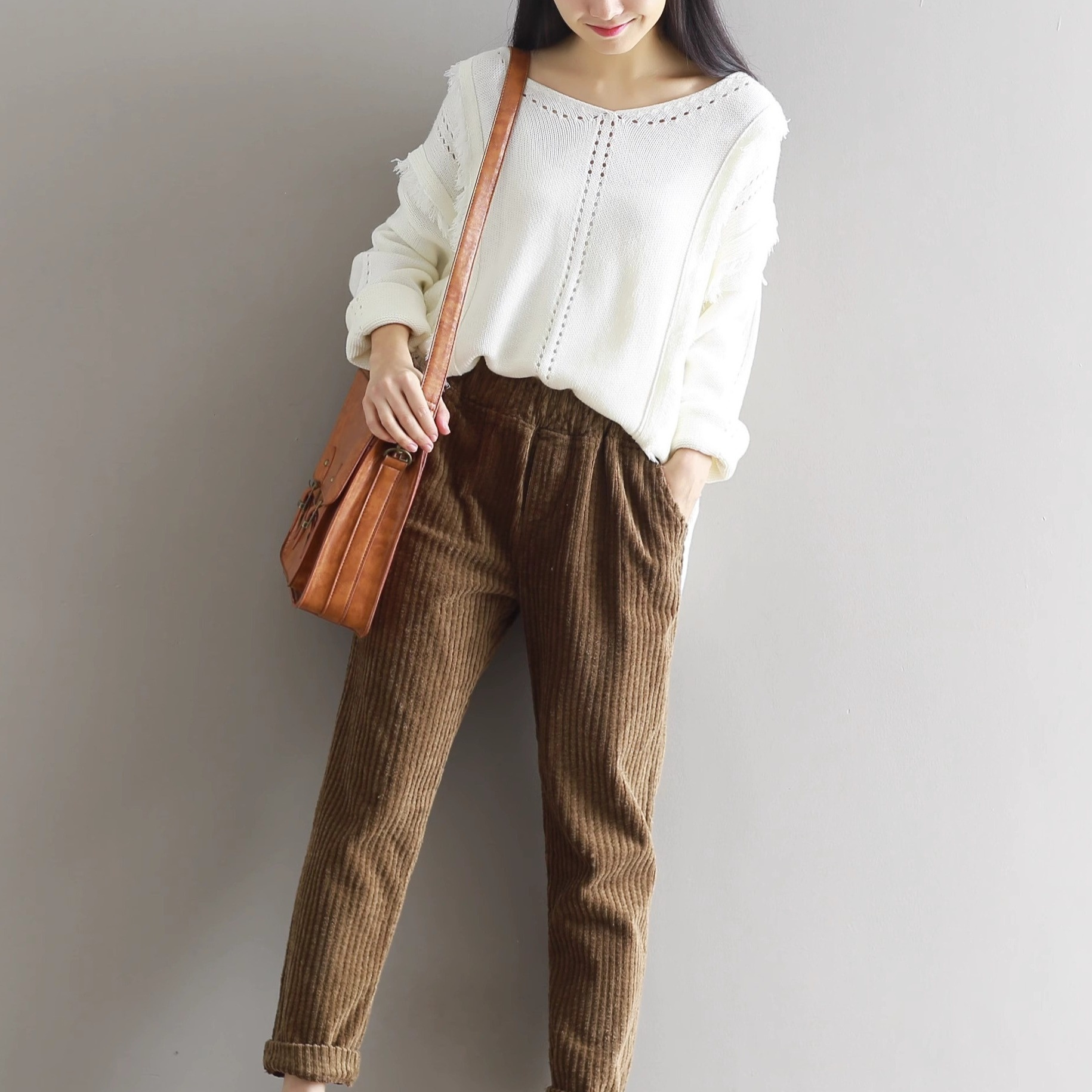 

Women' Fan Thin Corduroy Pants Autumn And Winter Loose Casual Trousers