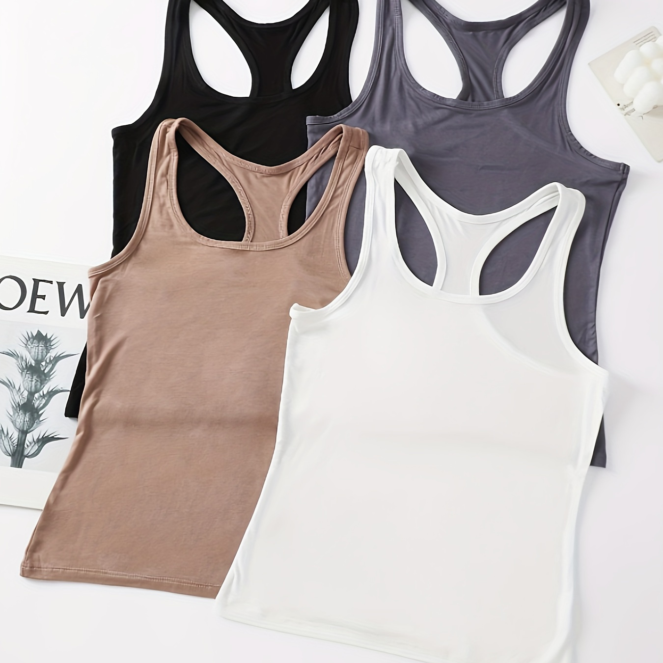 

4-pack Women's Comfortable Tank Tops For Lounge & Sport, Casual Style, Stretchable Fabric, Assorted Colors