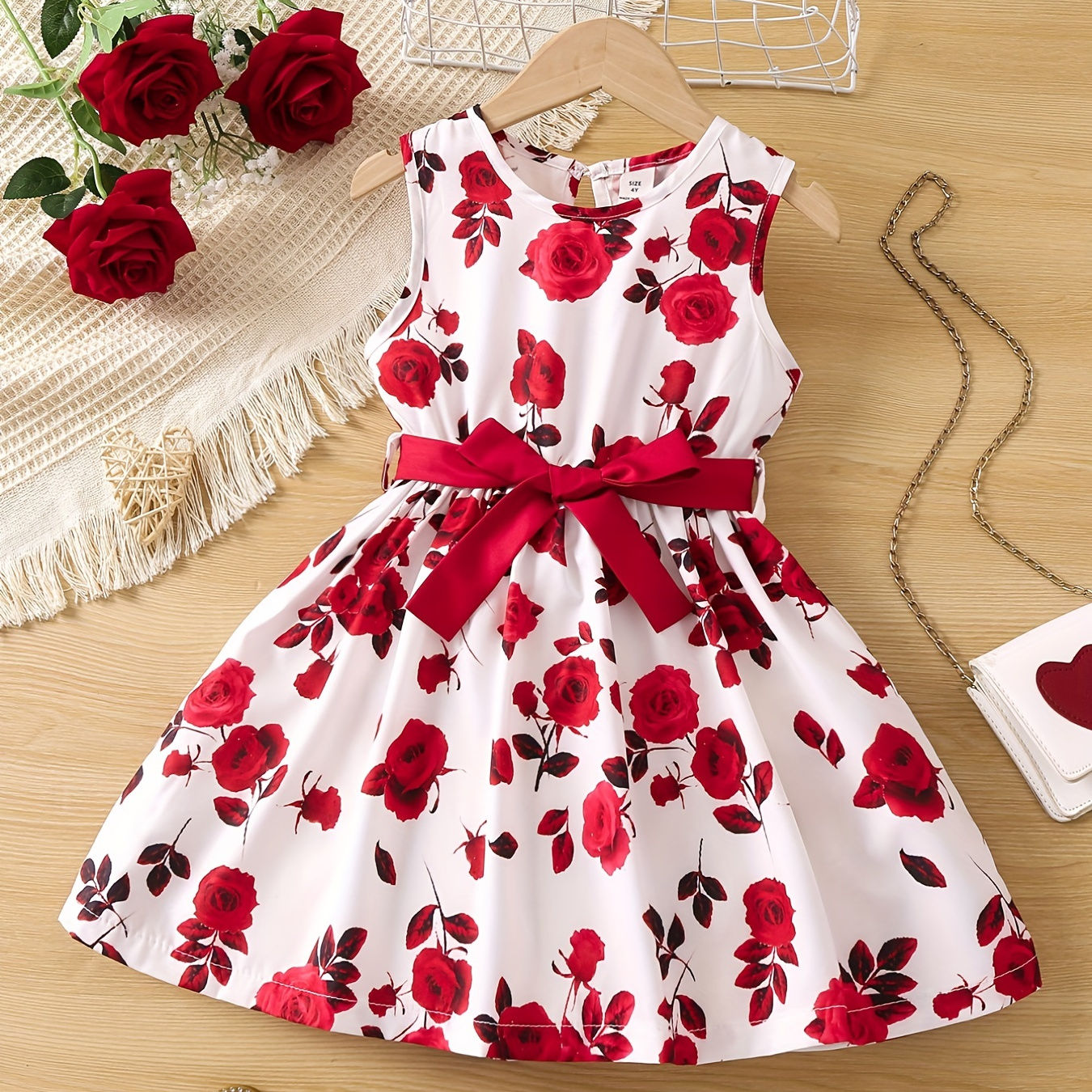 

Elegant Girls Flower Graphic Sleeveless Dress Summer Clothes Party Gift