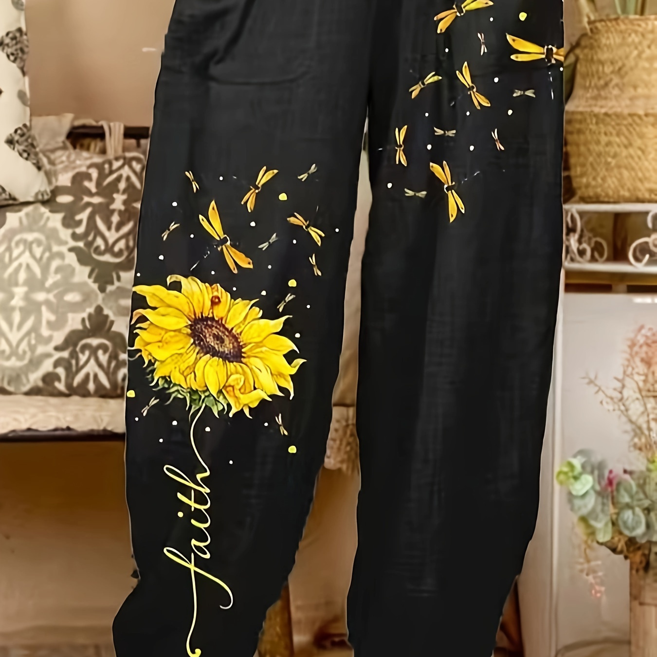 

Women's Casual Floral Print Cropped Pants With Waistband And Pockets - Breathable Polyester, Spring/summer/fall