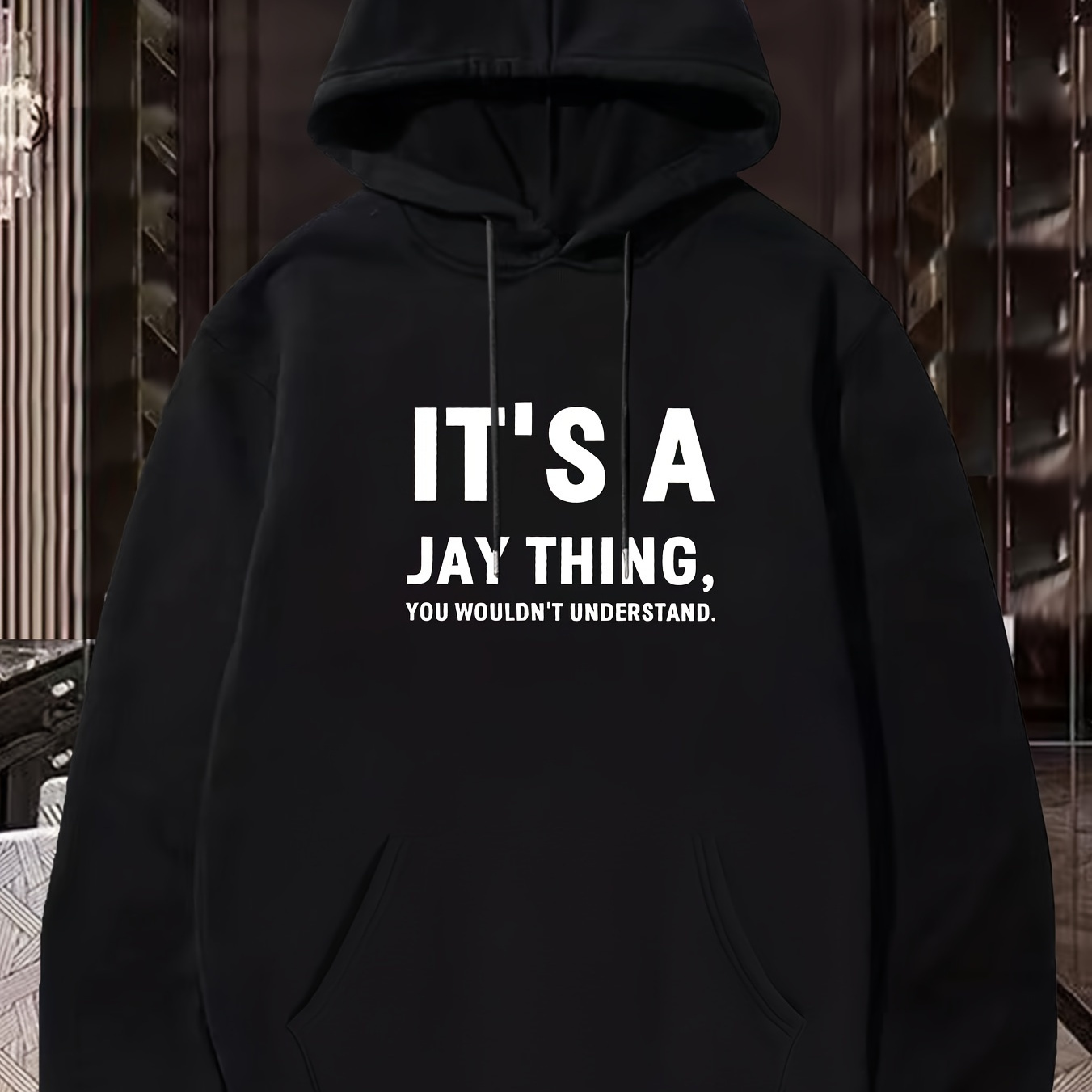 

1pc Men's Casual Sport Hoodie With " A Jay Thing" Print, Polyester, Geometric Pattern, Long Sleeve, Regular Fit, Regular Length, With Kangaroo Pocket