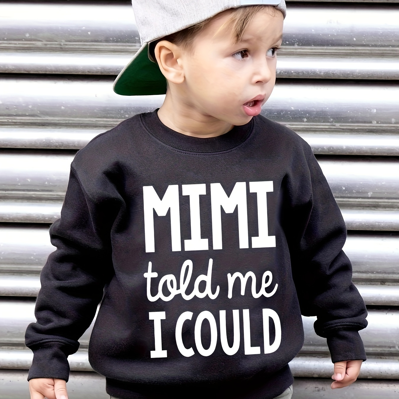 

Mimi Told Me I Could Letter Graphic Print Boys Warm Fleece Sweatshirt: Thick And Cozy Top For Spring Fall Winter Season